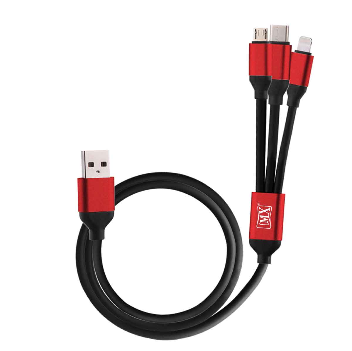 MX USB-A Male to Micro USB, USB Type C, and 8-Pin Lightning Male 3-in-1 Cord with Metal Shell - 1 Meter (Pack of 2). - Image 4