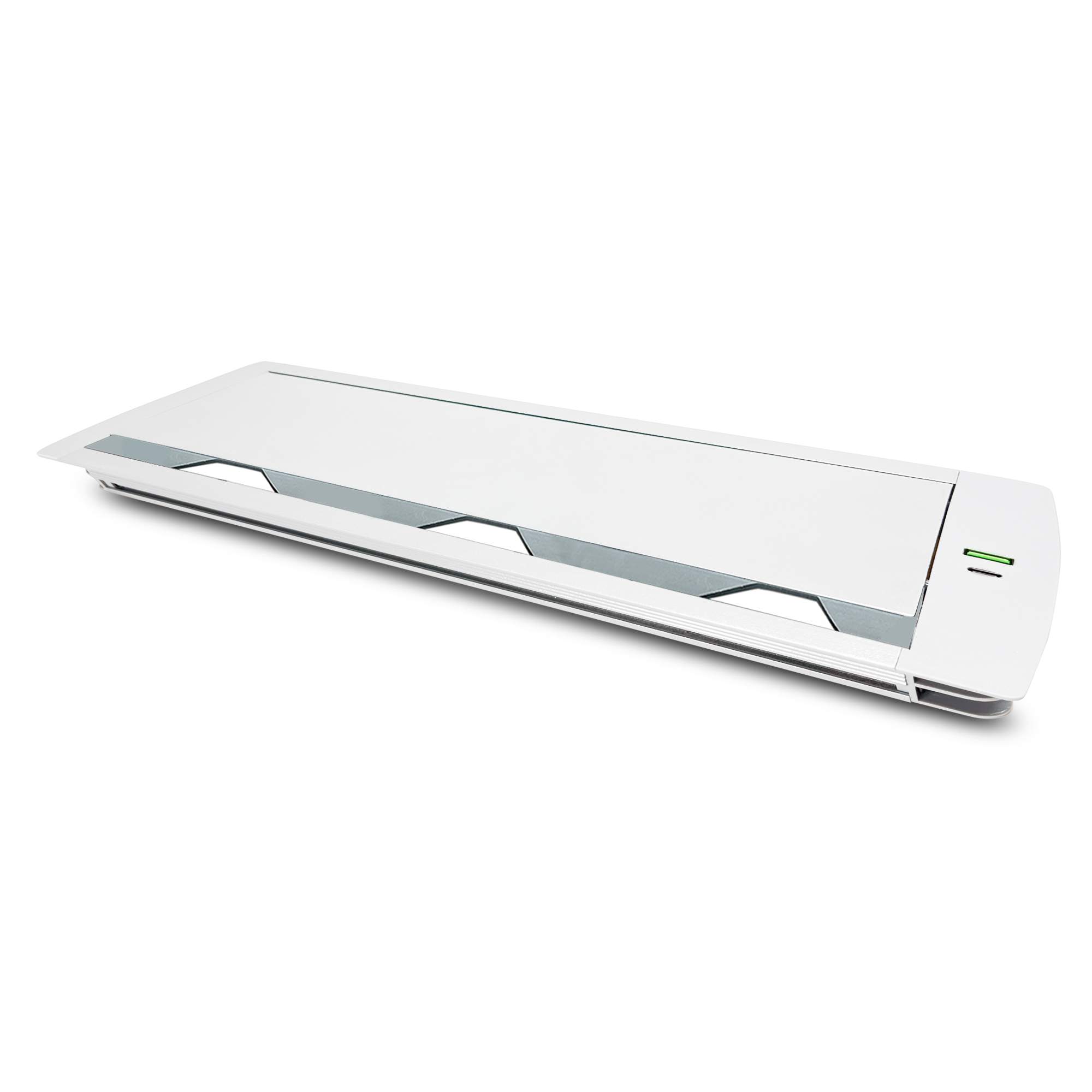 MX Aluminum Alloy Access Flap with Gasket: Your Ultimate Desk Organizer for Effortless Cable Management and Workspace Tidiness, Featuring Additional 1 USB-A + C Ports (CUTOUT -466X132 MM) White