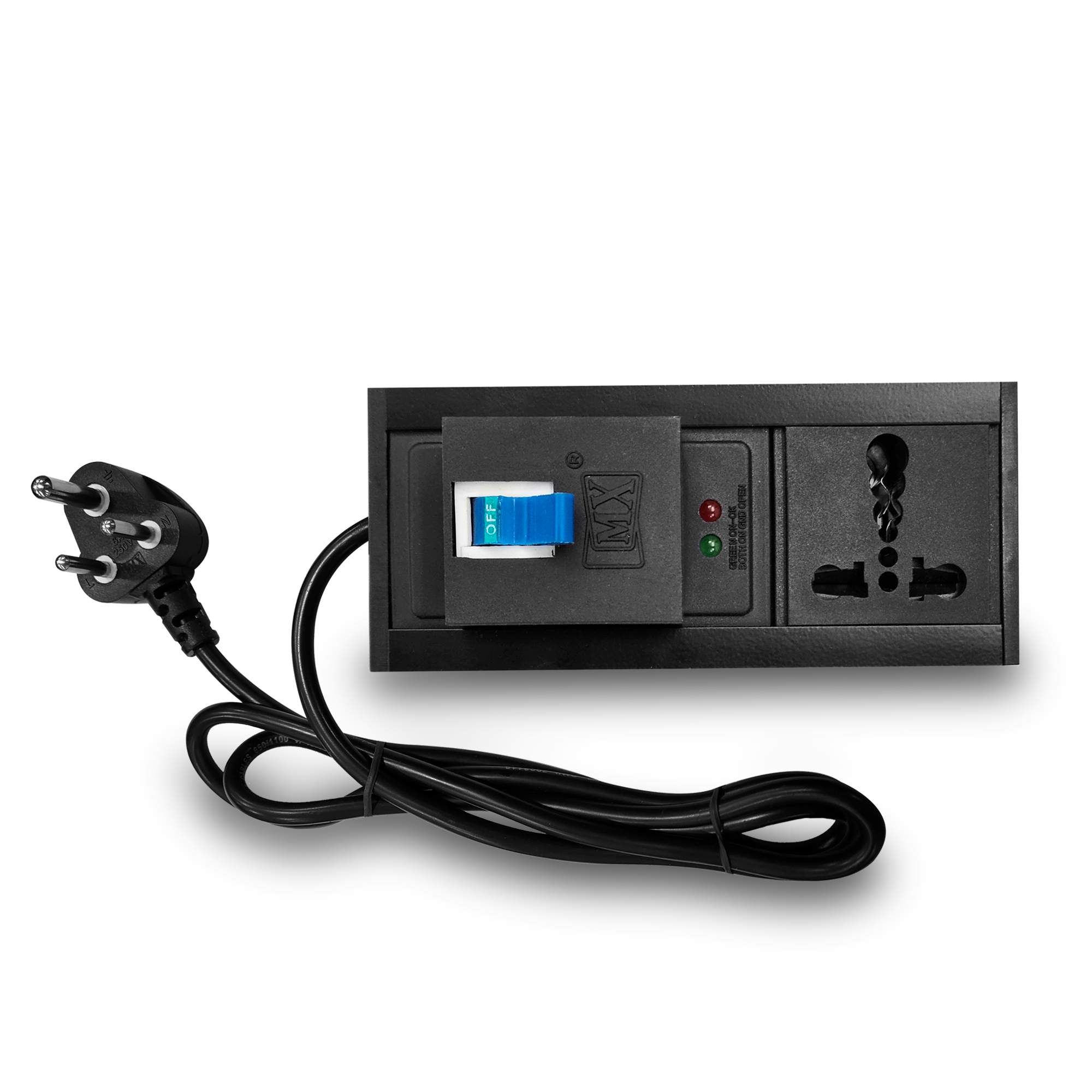 MX Single Outlet Power Distribution Unit with 6/16A Socket (1800W), 10m Heavy-Duty Cord, Child Safety Shutter, AC Line Fault Detector, Single Pole MCB Switch (32A), Flame-Retardant Body