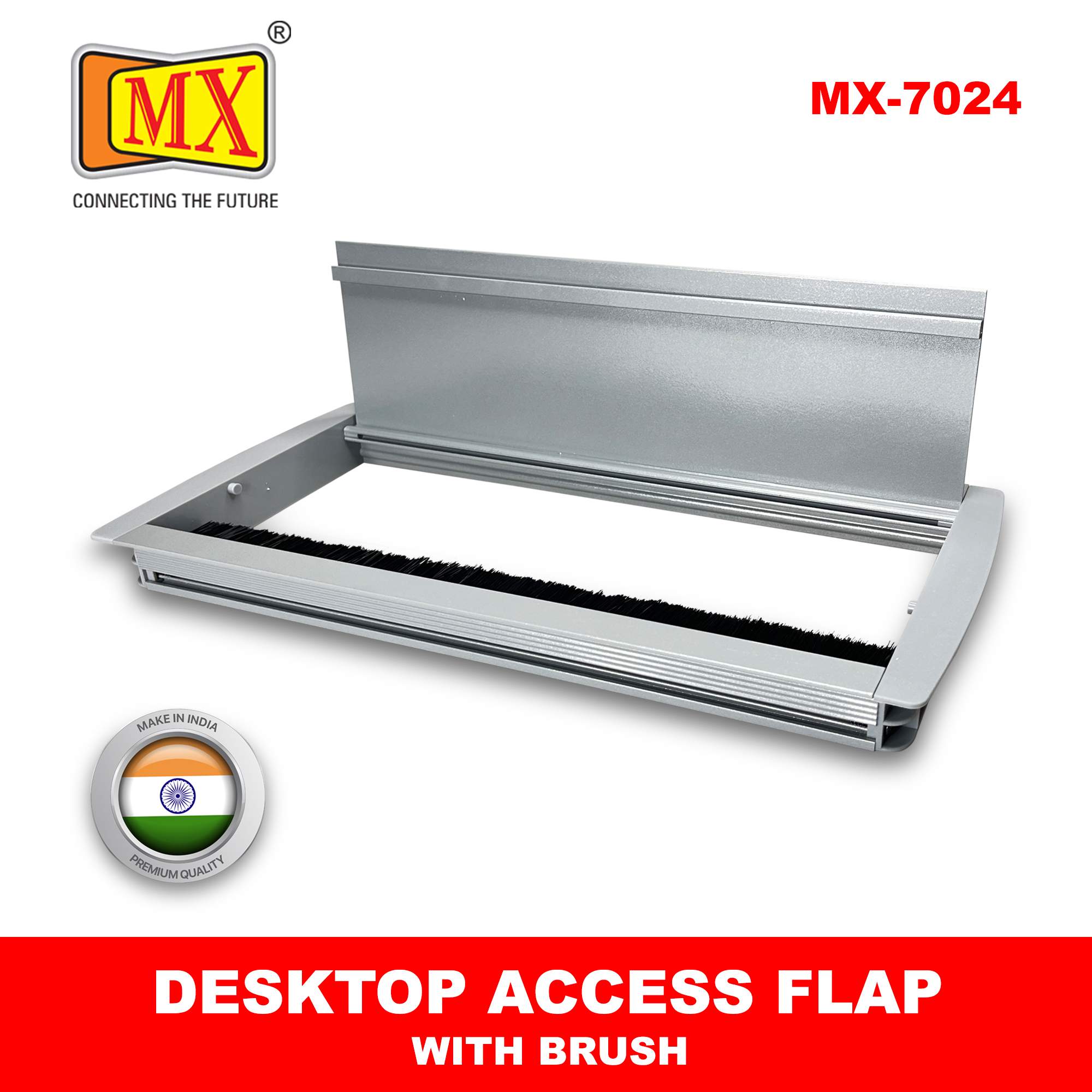 MX Aluminum Alloy Access Flap with Brush: Your Ultimate Desk Organizer for Effortless Cable Management and Workspace Tidiness (CUTOUT - 466X132 MM) Metallic Silver - Image 2