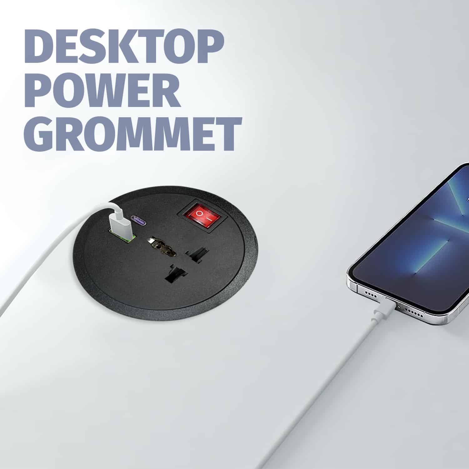 MX Desktop Power Grommet: 1 Universal Sockets, 1 USB-A + USB-C 30W PD Charging - Image 3