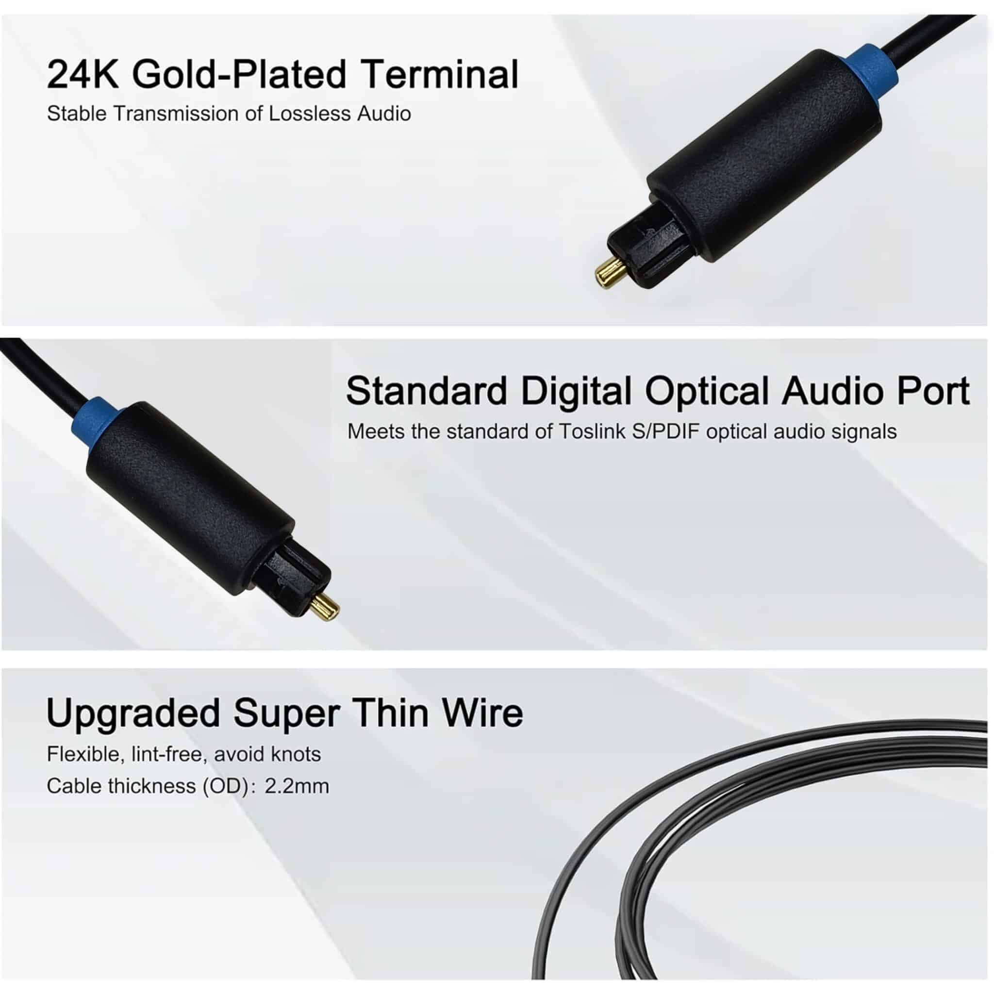 MX Fiber Optic Cable TOSLINK to TOSLINK Plug Cord - 3 meters - Image 2