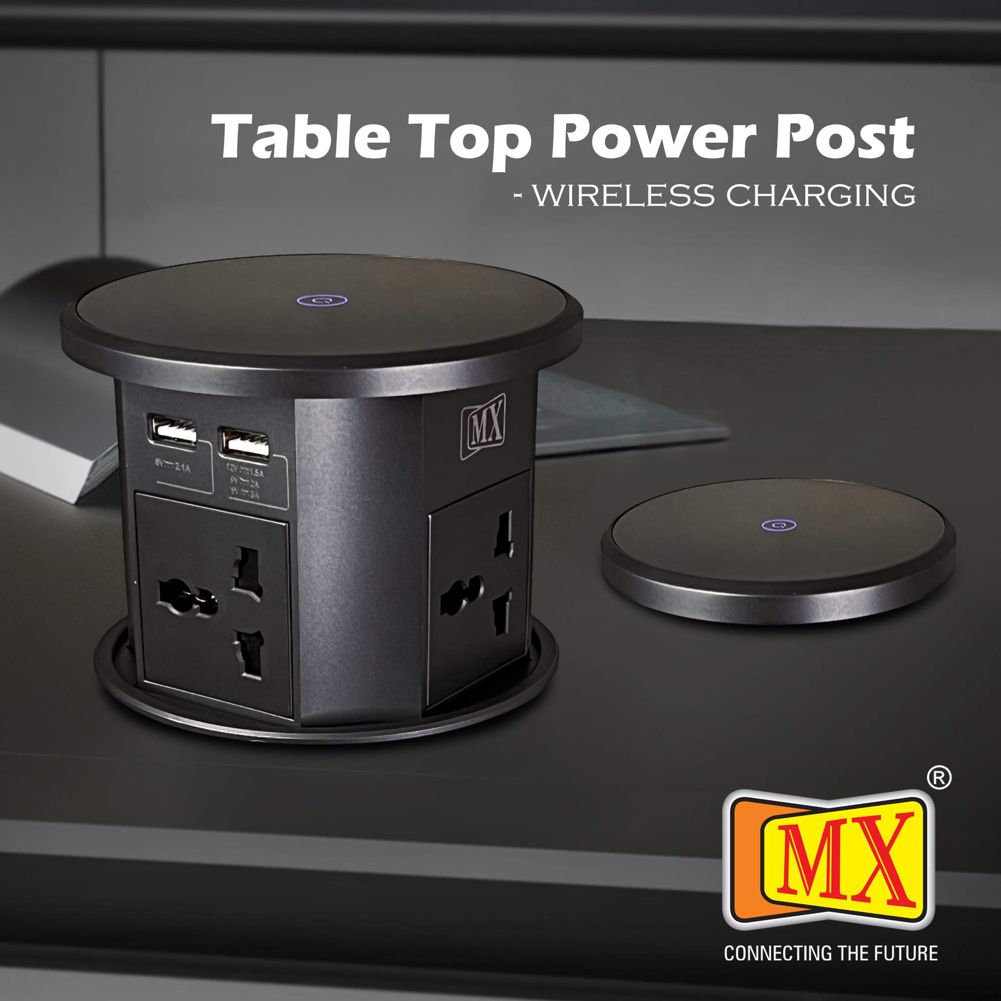 MX Table Top Power Feather Touch Up Wireless Come with 4 Universal Socket + 2 USB + 2 USB C - 20W PD Charger + 1 Top Wireless Charger 15W Along with 1.5 MTR Cord ( MX 7012 ) - Image 2