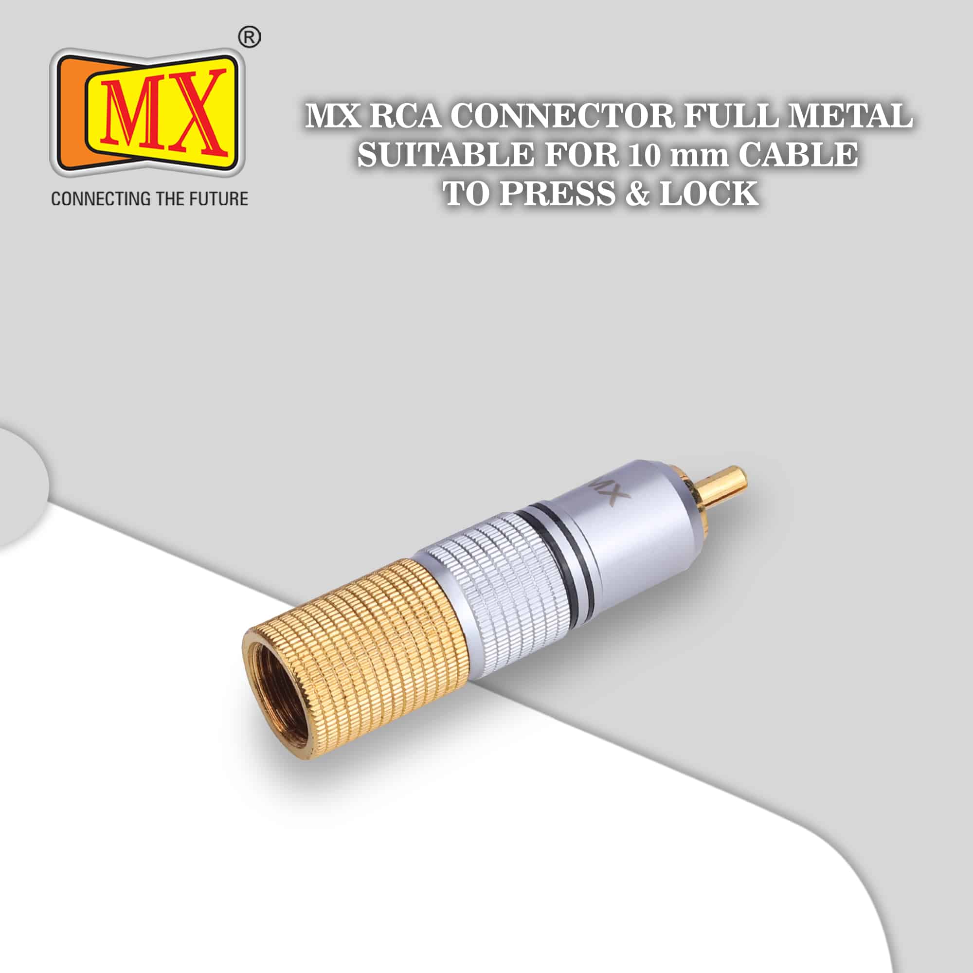 MX RCA Male Connector - Full Metal, Gold Plated - Suitable for 10mm Cable - Press & Lock Mechanism - Pack of 2 - Image 2
