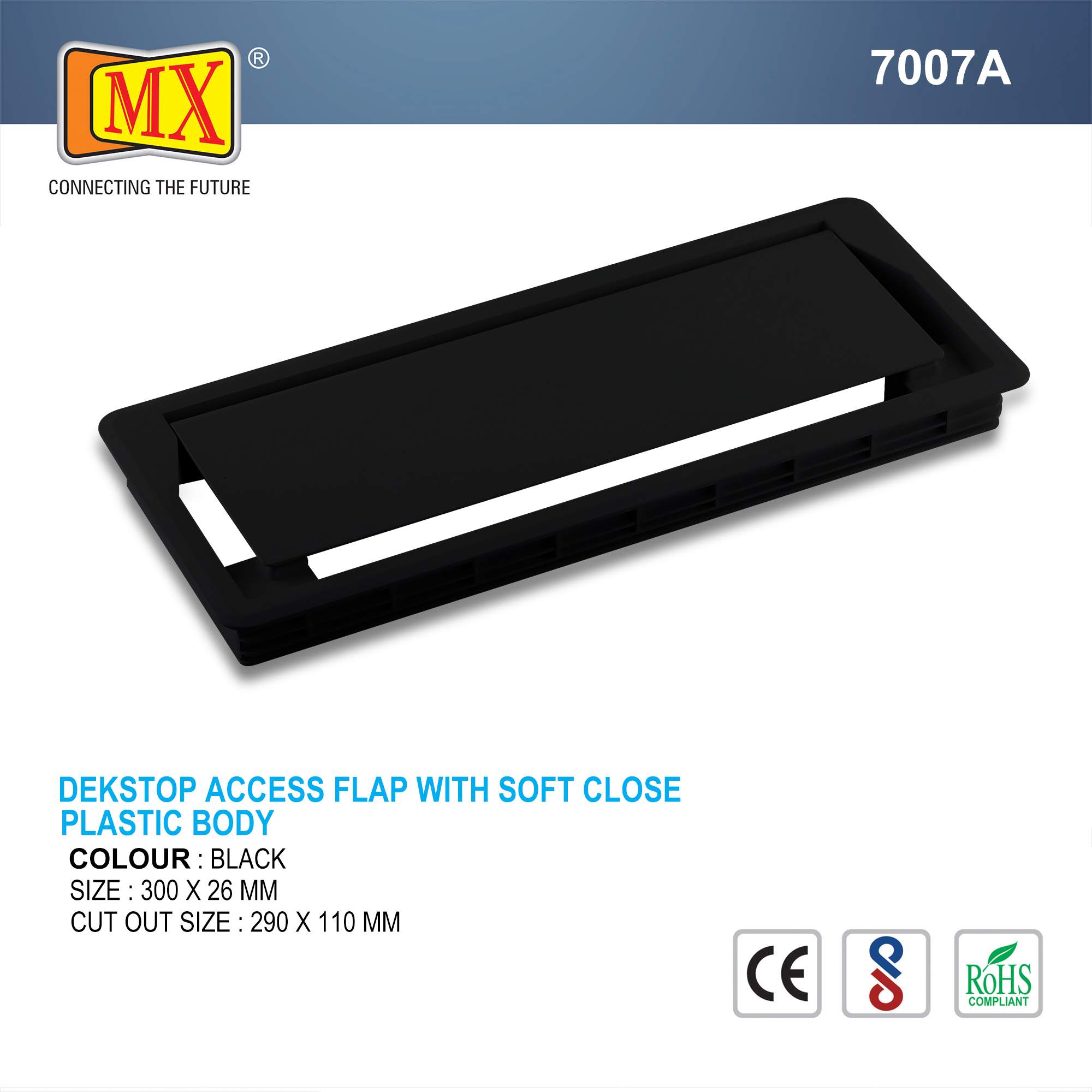 MX Plastic Access Flap Your Ultimate Desk Organizer for Effortless Cable Management and Workspace Tidiness (Cutout Size: 290x110) Black - Image 2