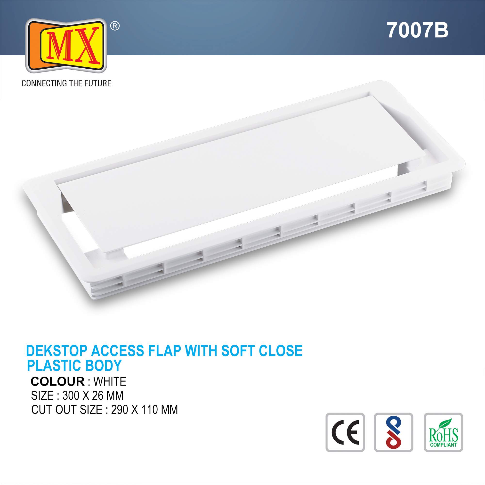 MX Plastic Access Flap Your Ultimate Desk Organizer for Effortless Cable Management and Workspace Tidiness (Cutout Size: 290x110) White - Image 2