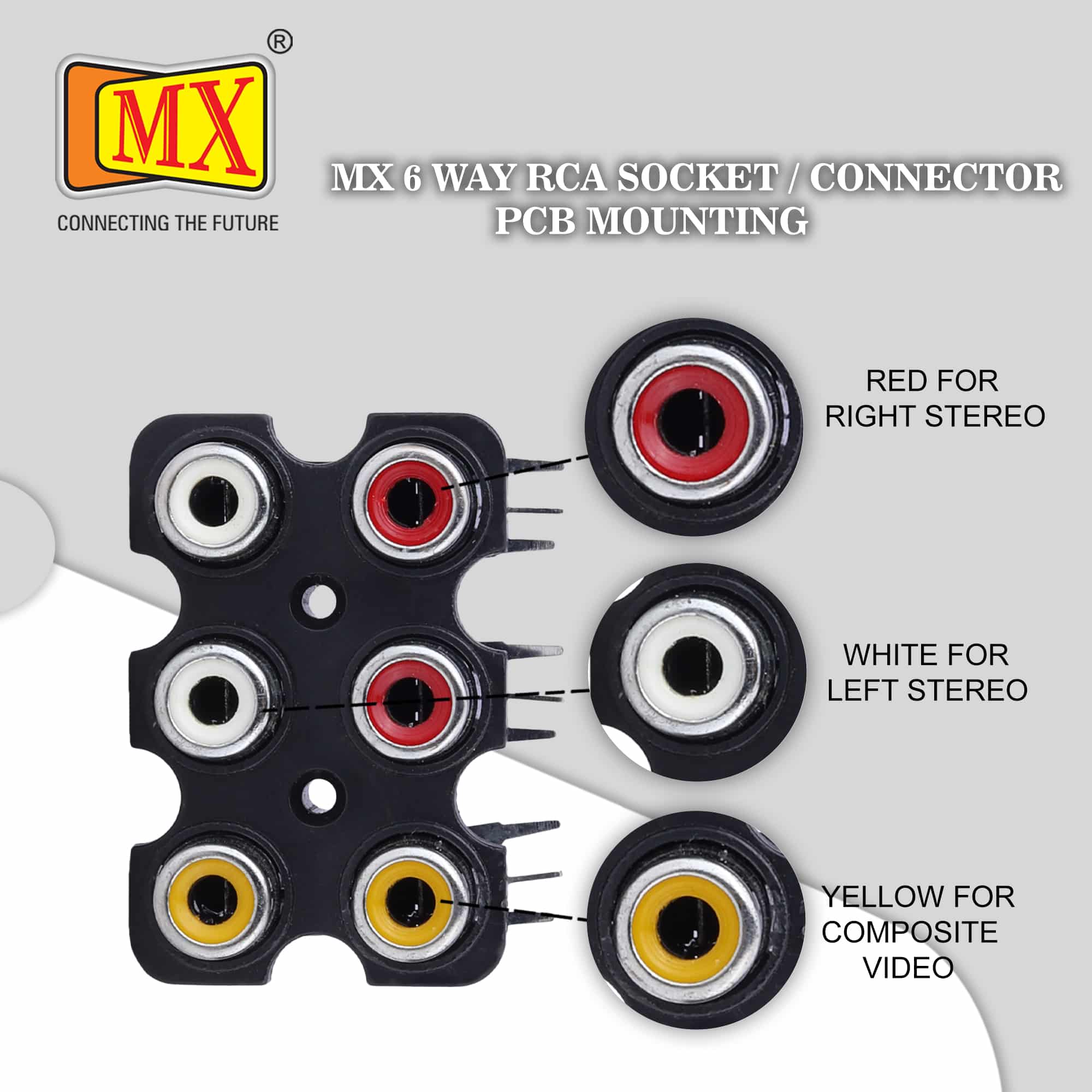 MX 6-Way RCA Female Socket PCB Mounting (Pack of 2). - Image 4