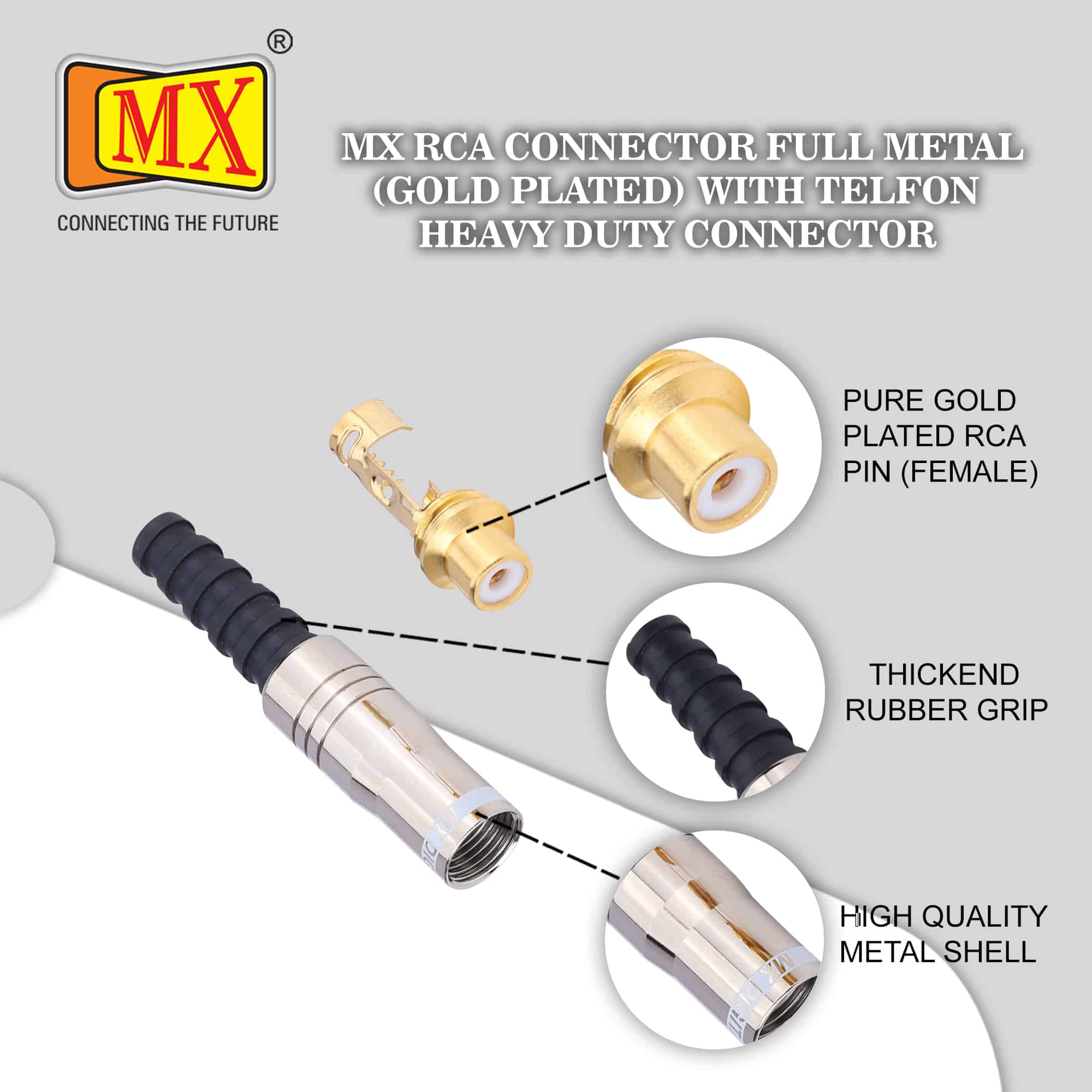 MX RCA Extension Socket - Full Metal with Teflon, Heavy Duty (Tip Gold Plated) (Pack of 2) - Image 3