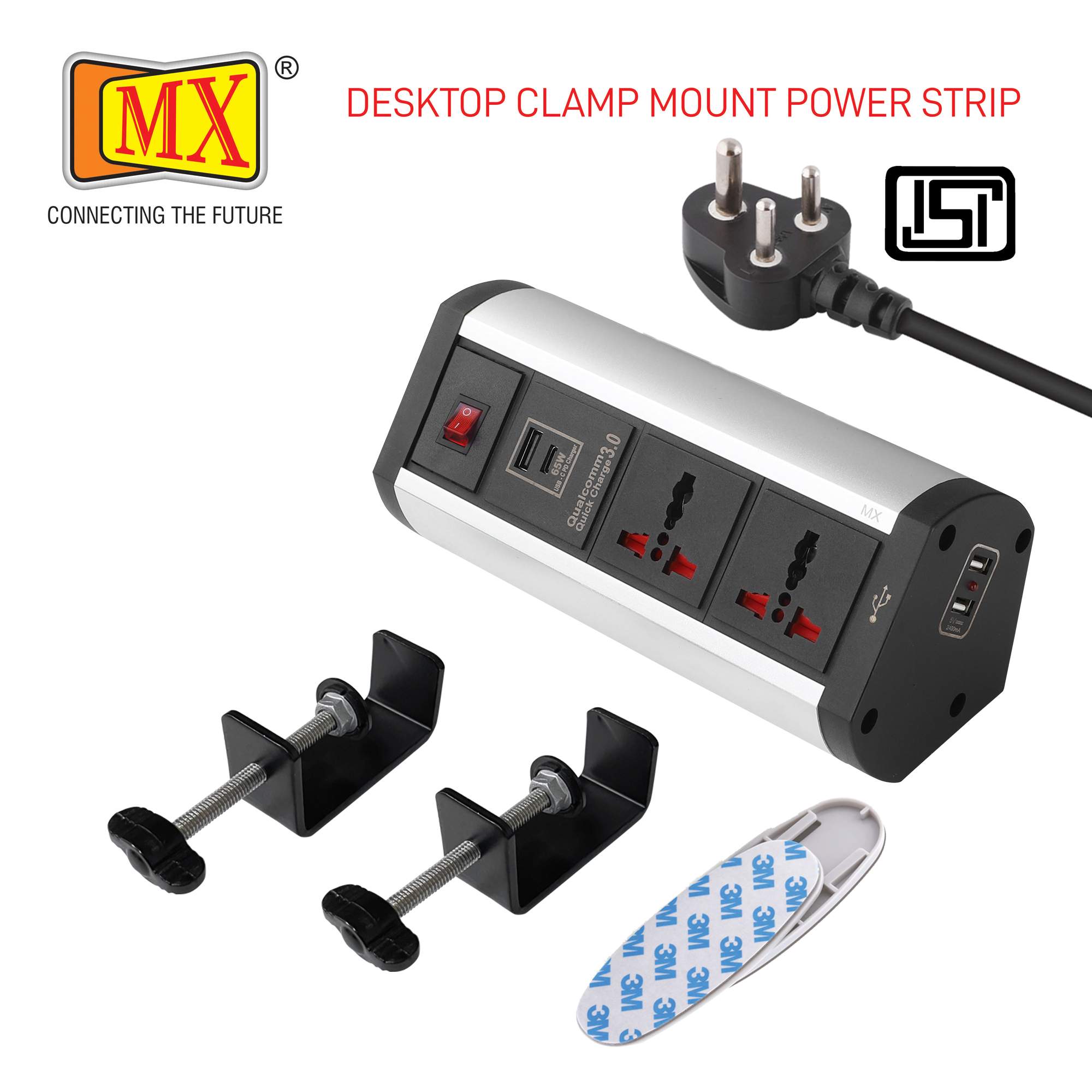 MX Premium Power Console 6 Amp 2 Universal Sockets with 65W PD Charging Port Extension Board - with removable Desk Clamp – Power Strip – Master Switch - 1.5m 3 Pin Plug extension Cord (MX-4181_1.5mtr) - Image 3