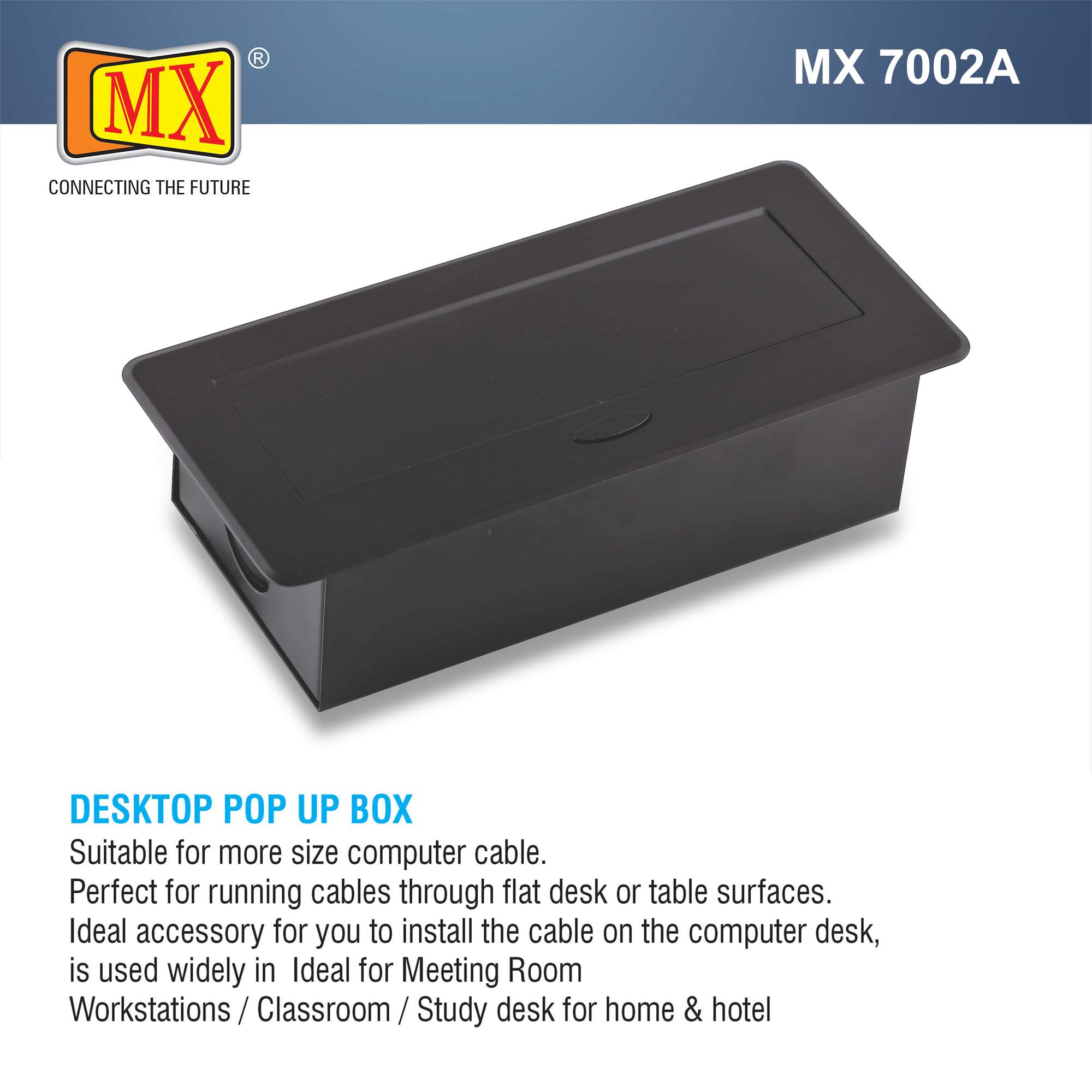 MX Hydraulic Pop Up Box/Cable Cubby with Switch 2 Universal Power Socket + 2 RJ-45 (CAT-6) + 1 VGA + 1 USB (DATA) + 1 HDMI (4K) +1 3.5 MM AUX Port (MX 7002A) - Image 6