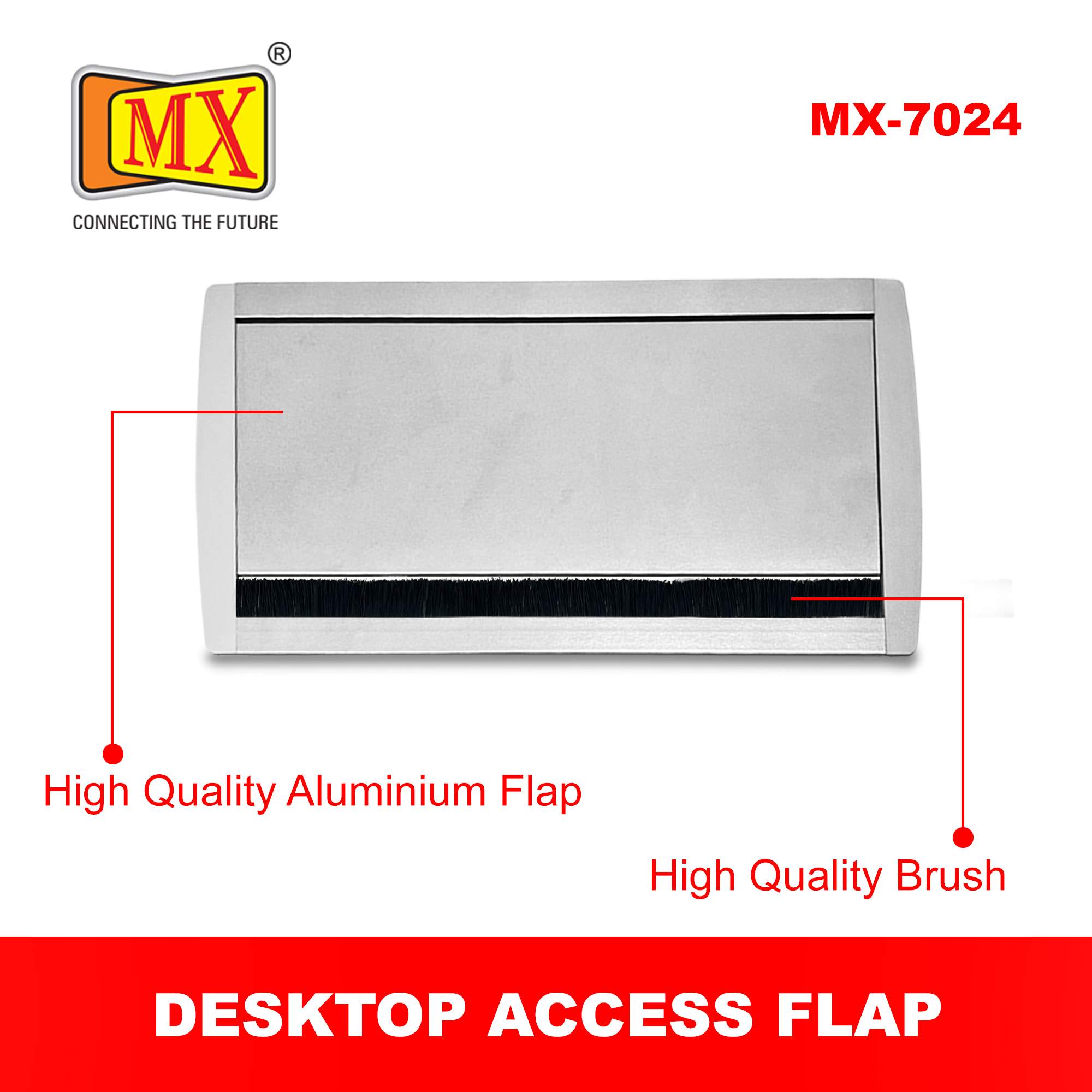 MX Aluminum Alloy Access Flap with Brush: Your Ultimate Desk Organizer for Effortless Cable Management and Workspace Tidiness (CUTOUT - 466X132 MM) Metallic Silver - Image 7
