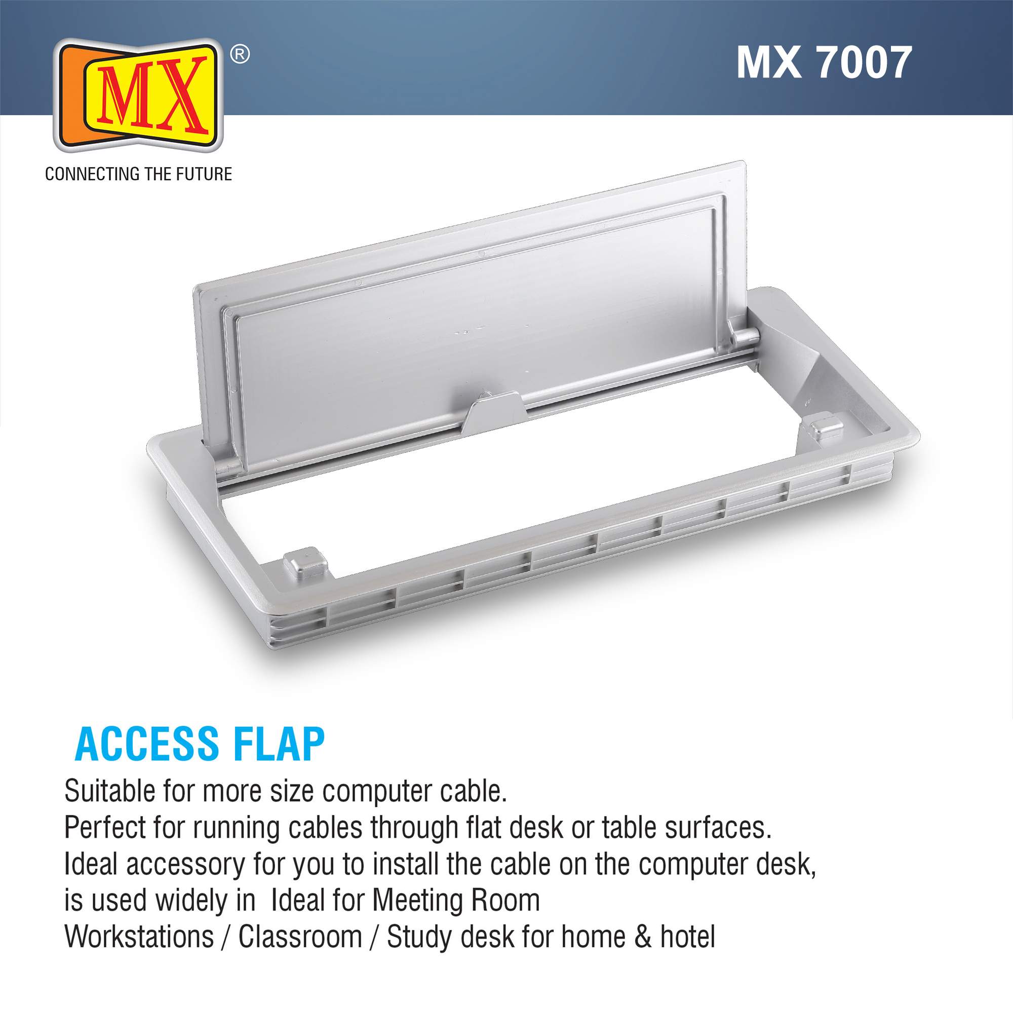 MX Plastic Access Flap Your Ultimate Desk Organizer for Effortless Cable Management and Workspace Tidiness (Cutout Size: 290x110) Silver - Image 5