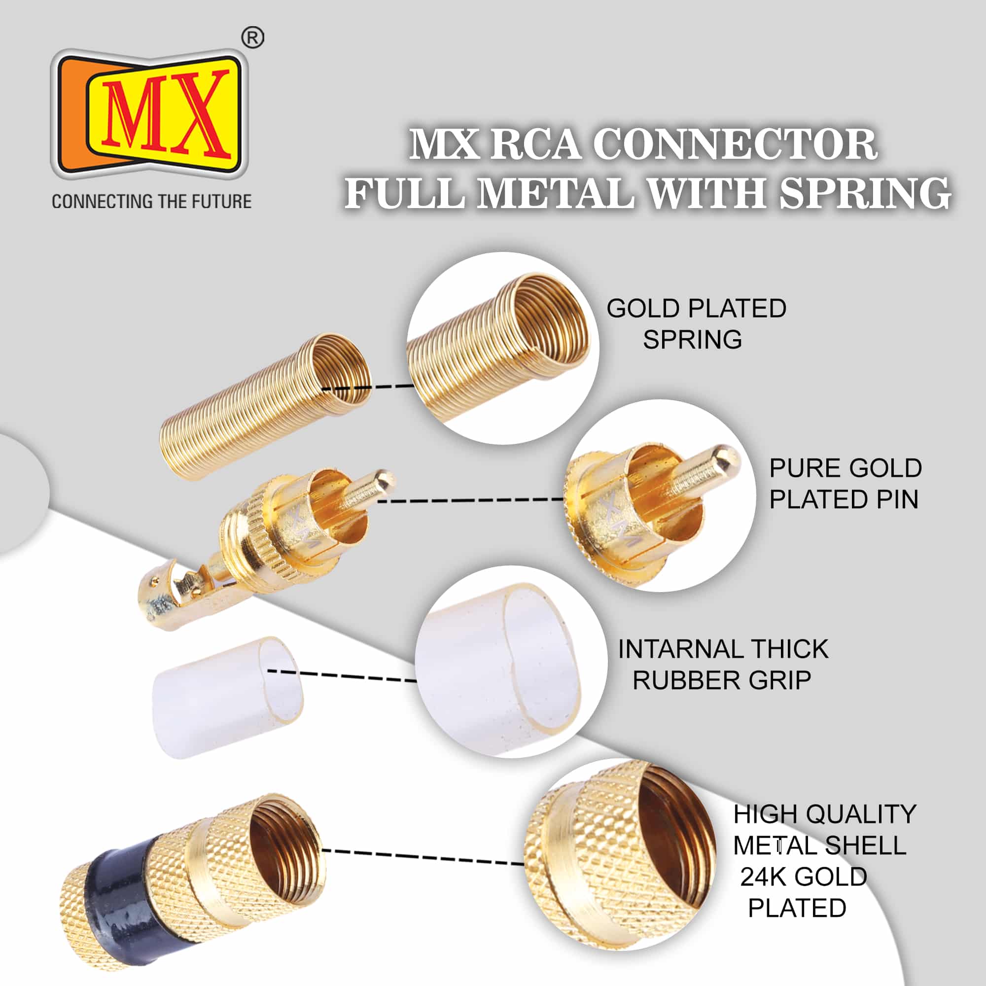 MX RCA gold plated male connector full metal with spring (Pack of 2) - Image 4
