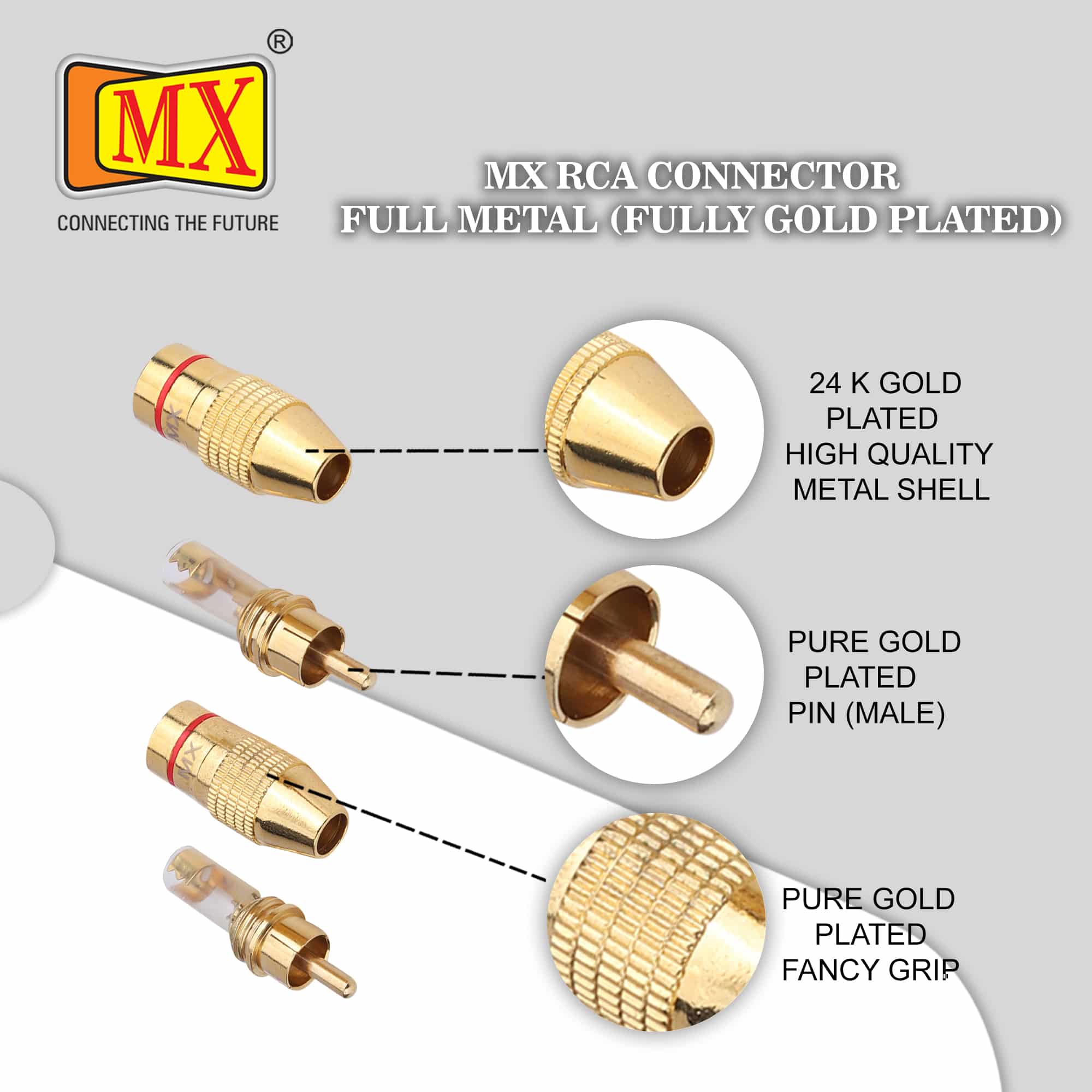 MX RCA Male Connector - Full Metal (Fully Gold Plated) - Pack of 2 - Image 4