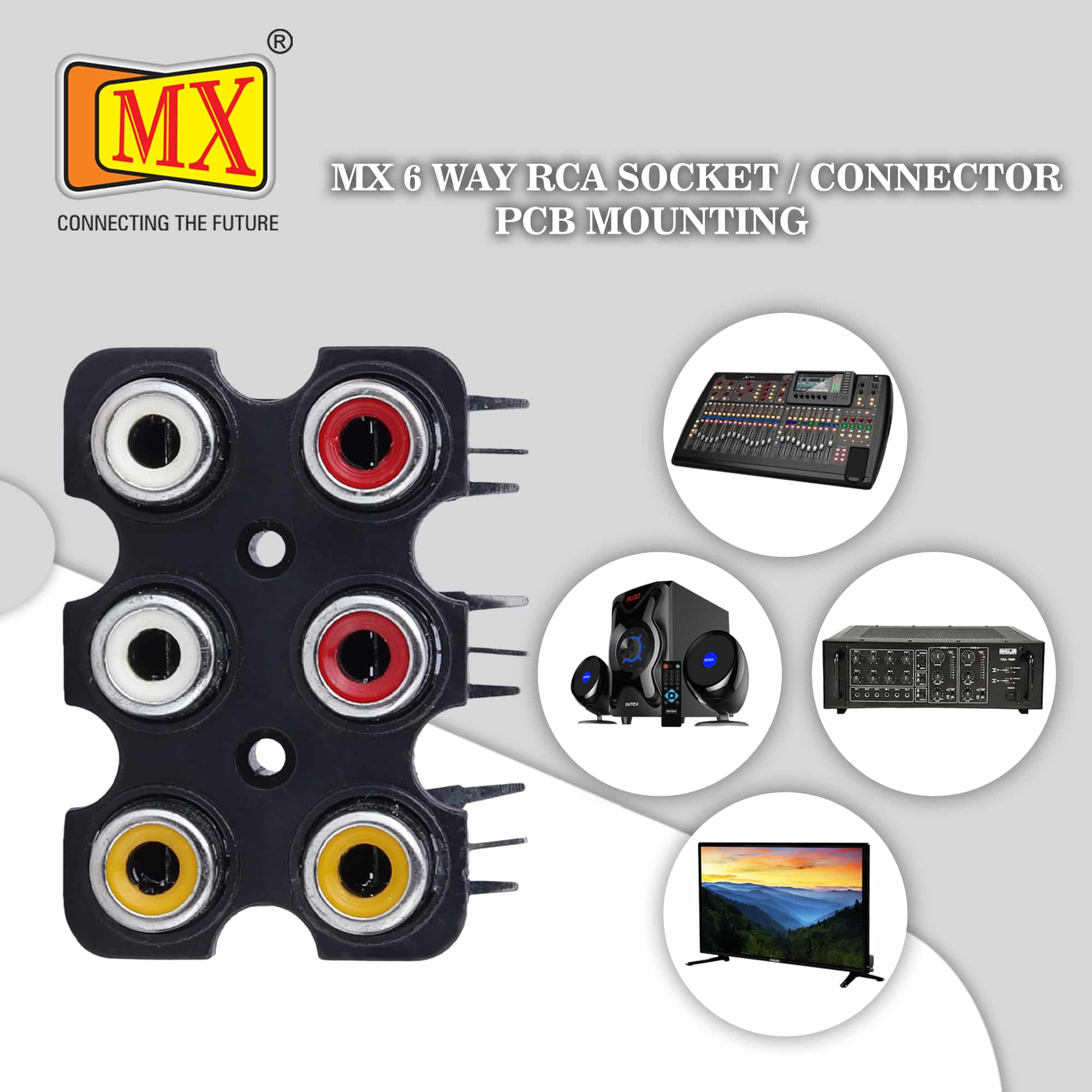 MX 6-Way RCA Female Socket PCB Mounting (Pack of 2). - Image 3