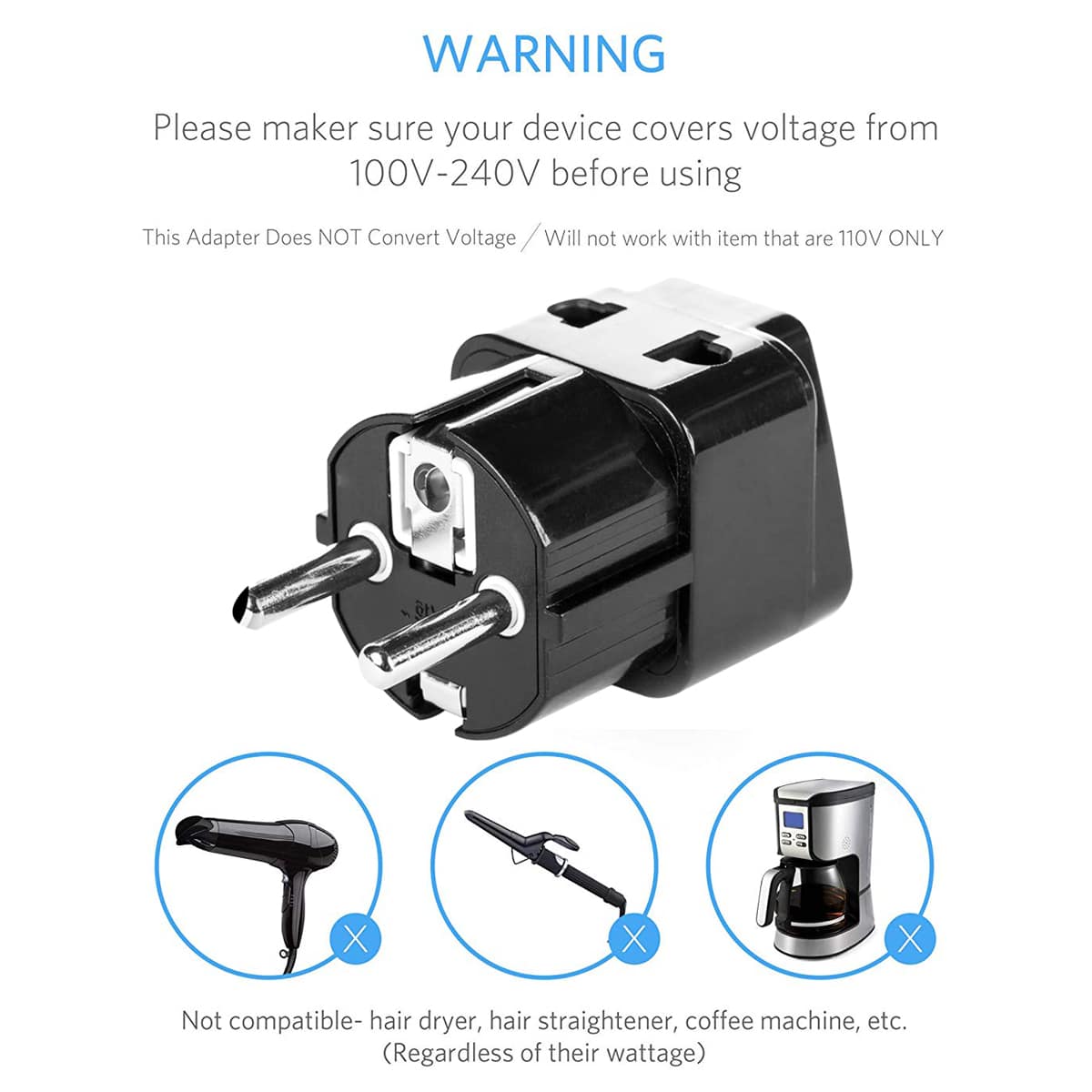 MX 2 in 1 Conversion Plug Europe Type Schuko Plug to Universal Socket and 2 pin Socket Worldwide Travel Adapter (Black) (Pack of 2) - Image 6