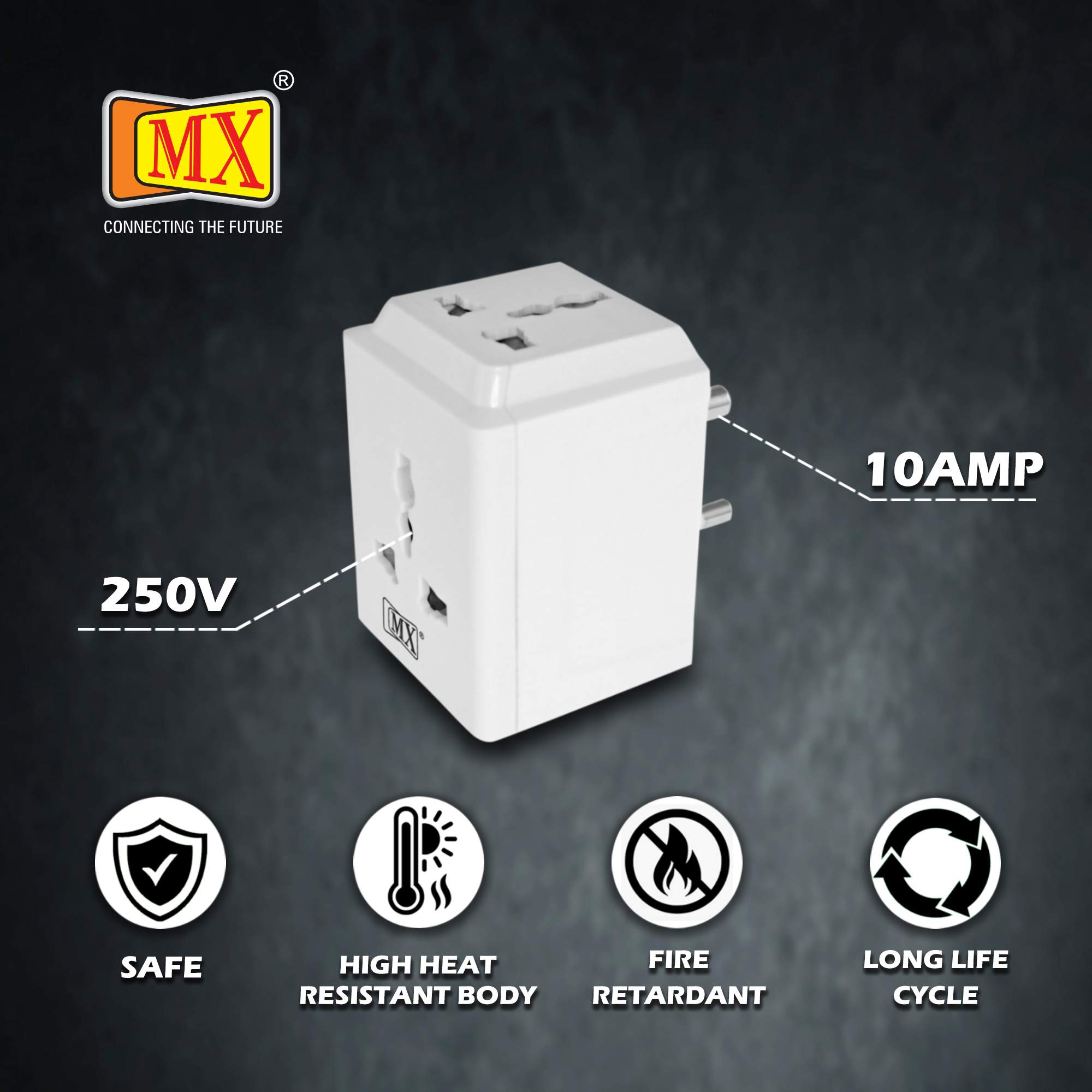 MX 3 Pin and Way 10Amp Socket Plug Spike Buster with Surge Protector and Safety Shutter - Image 5