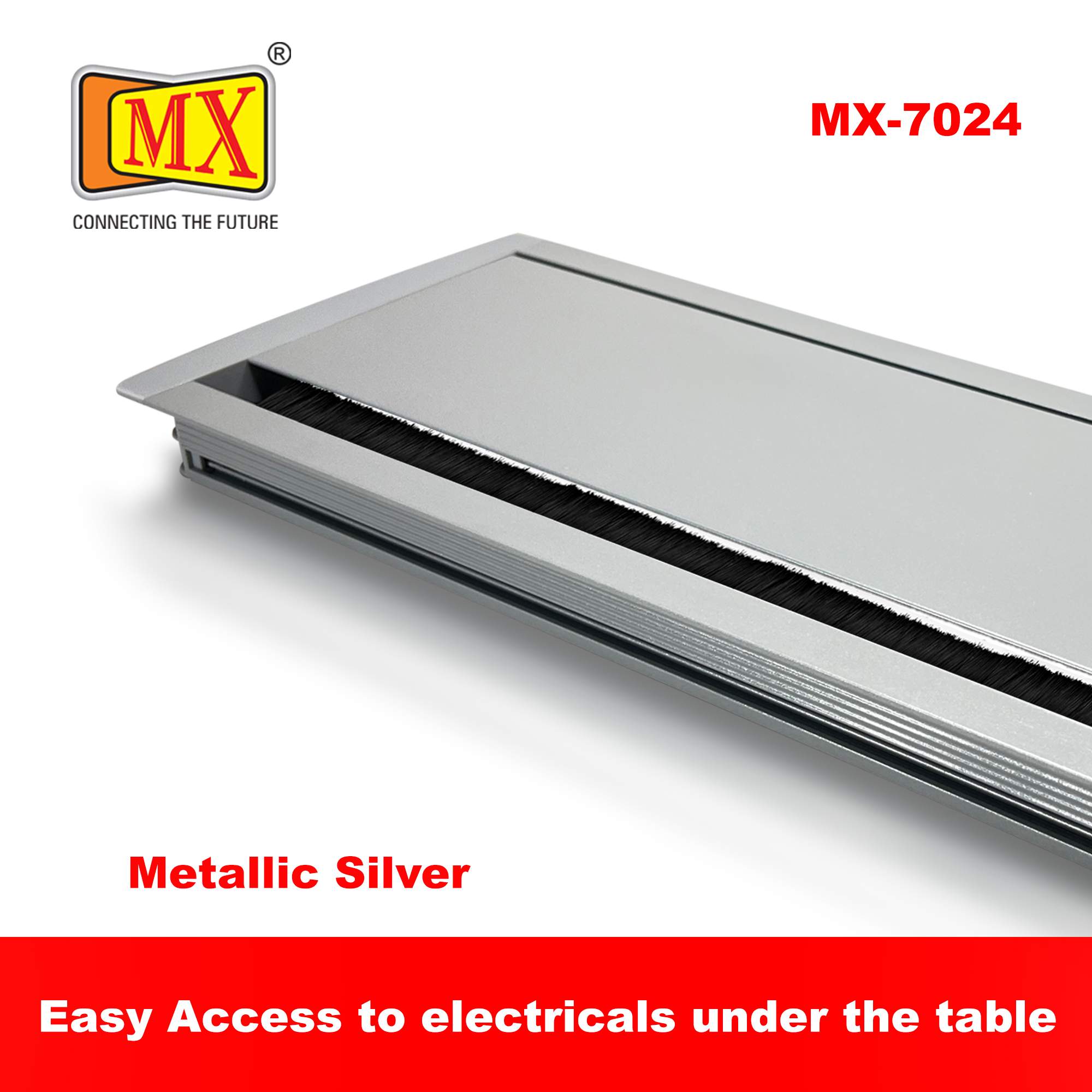MX Aluminum Alloy Access Flap with Brush: Your Ultimate Desk Organizer for Effortless Cable Management and Workspace Tidiness (CUTOUT - 466X132 MM) Metallic Silver - Image 6