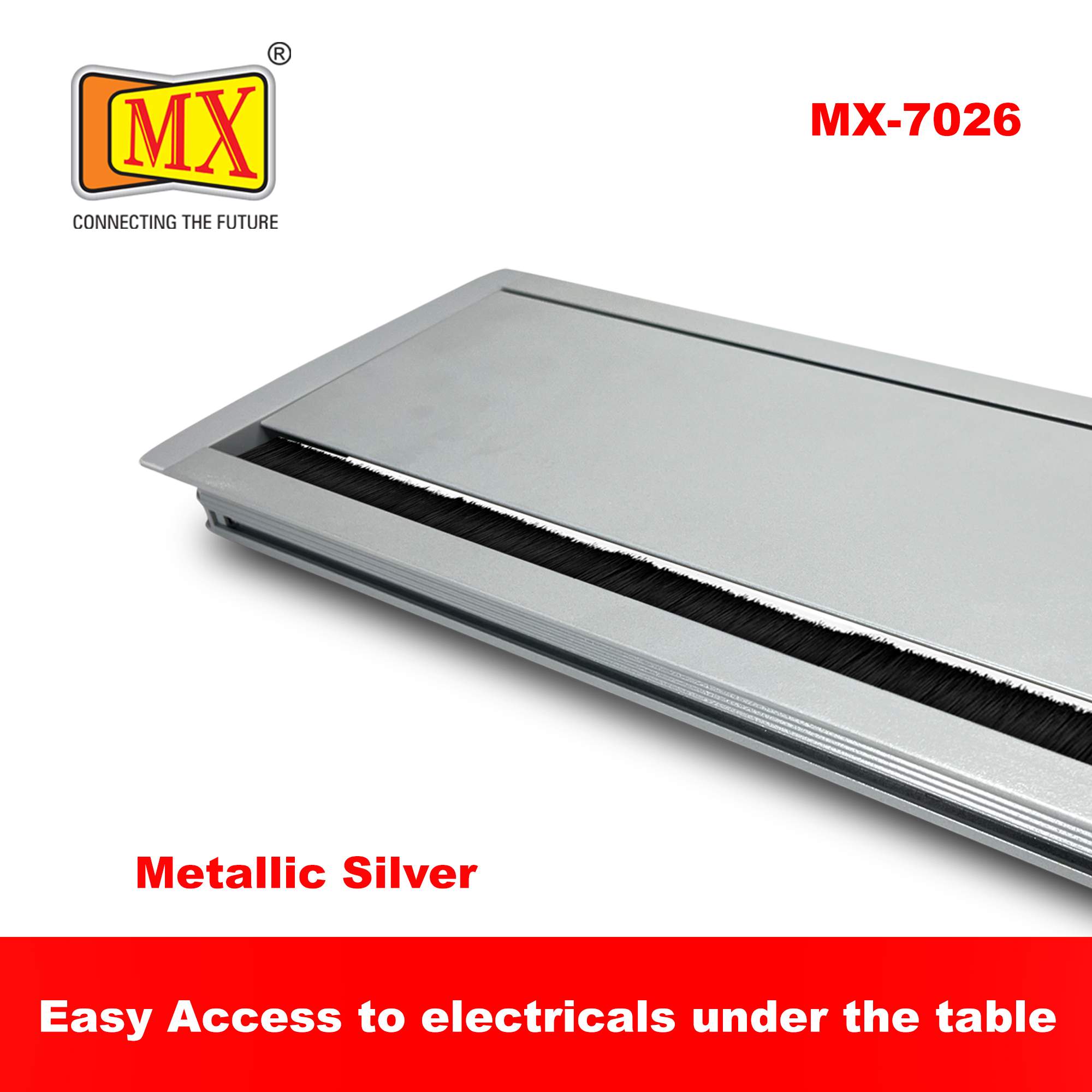 MX Aluminum Alloy Access Flap with Brush: Your Ultimate Desk Organizer for Effortless Cable Management and Workspace Tidiness, Featuring Additional 1 USB-A + C Ports (CUTOUT - 466X132 MM) Metallic Silver - Image 6