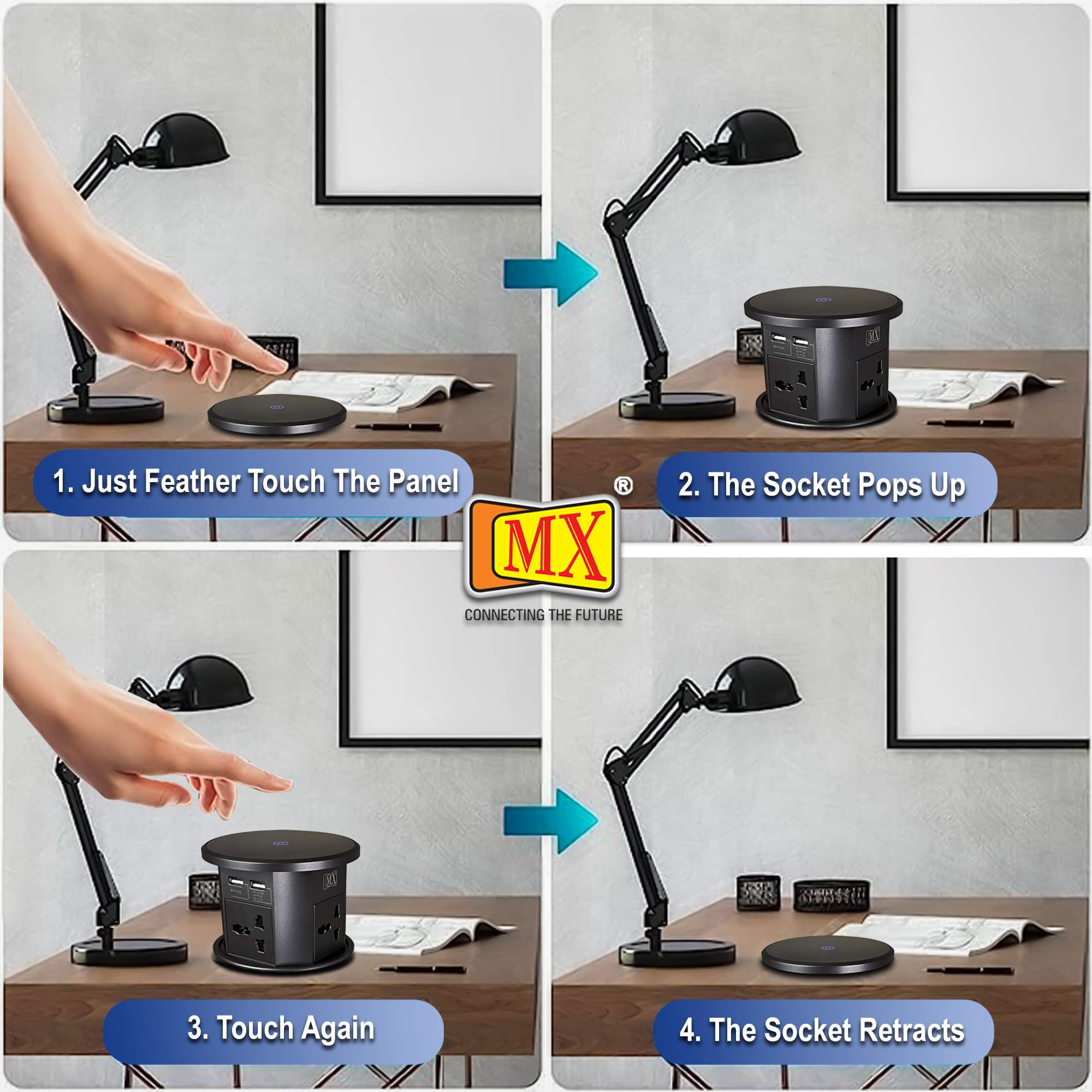MX Table Top Power Feather Touch Up Wireless Come with 4 Universal Socket + 2 USB + 2 USB C - 20W PD Charger + 1 Top Wireless Charger 15W Along with 1.5 MTR Cord ( MX 7012 ) - Image 4