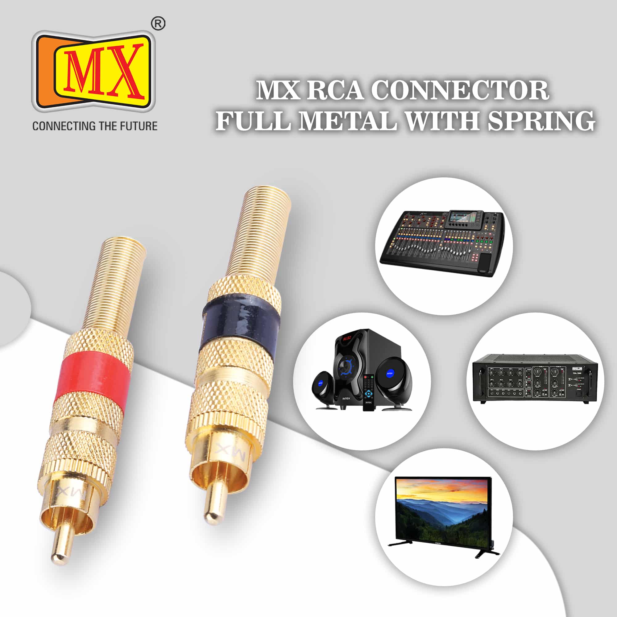 MX RCA gold plated male connector full metal with spring (Pack of 2) - Image 3