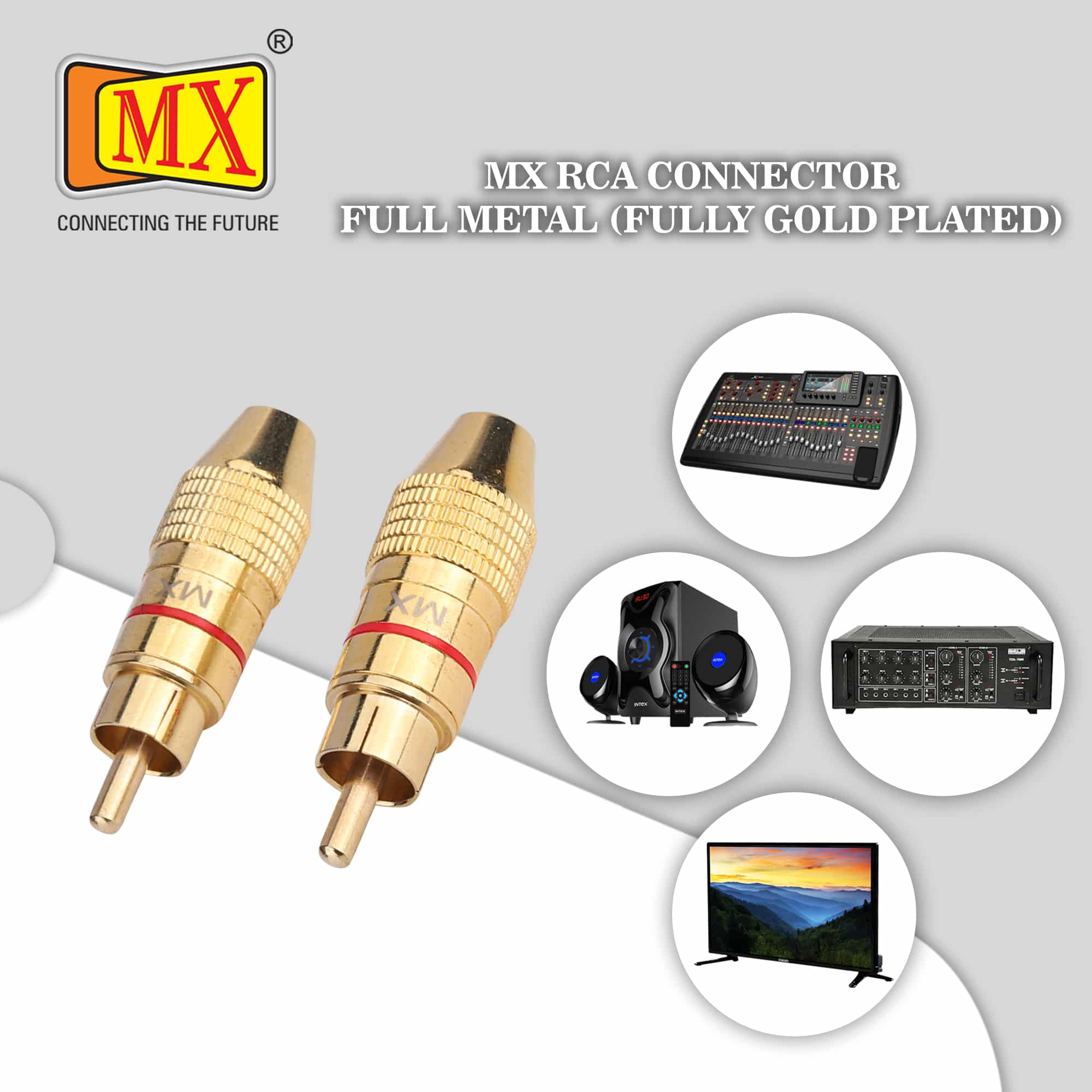 MX RCA Male Connector - Full Metal (Fully Gold Plated) - Pack of 2 - Image 3