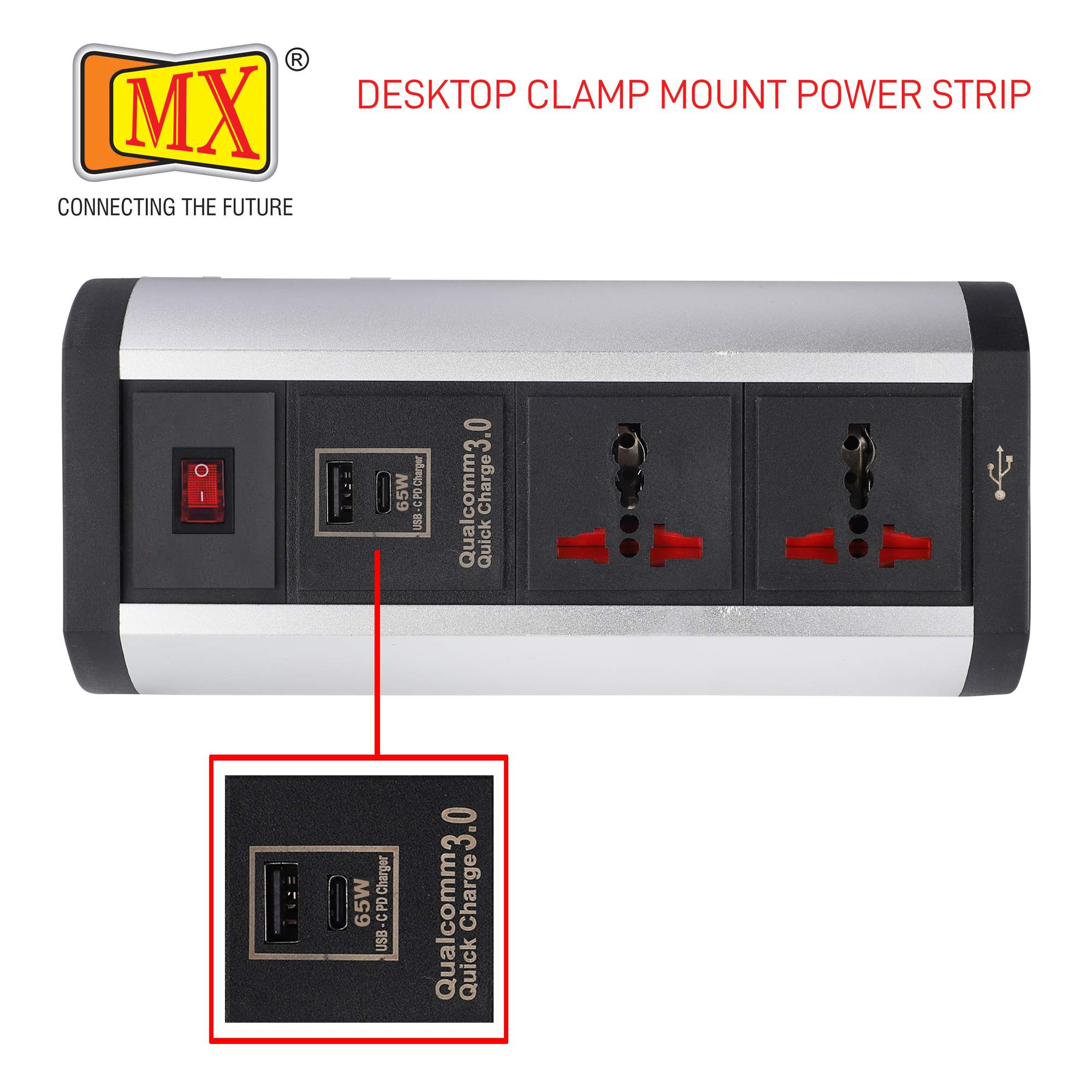 MX Premium Power Console 6 Amp 2 Universal Sockets with 65W PD Charging Port Extension Board - with removable Desk Clamp – Power Strip – Master Switch - 1.5m 3 Pin Plug extension Cord (MX-4181_1.5mtr) - Image 5