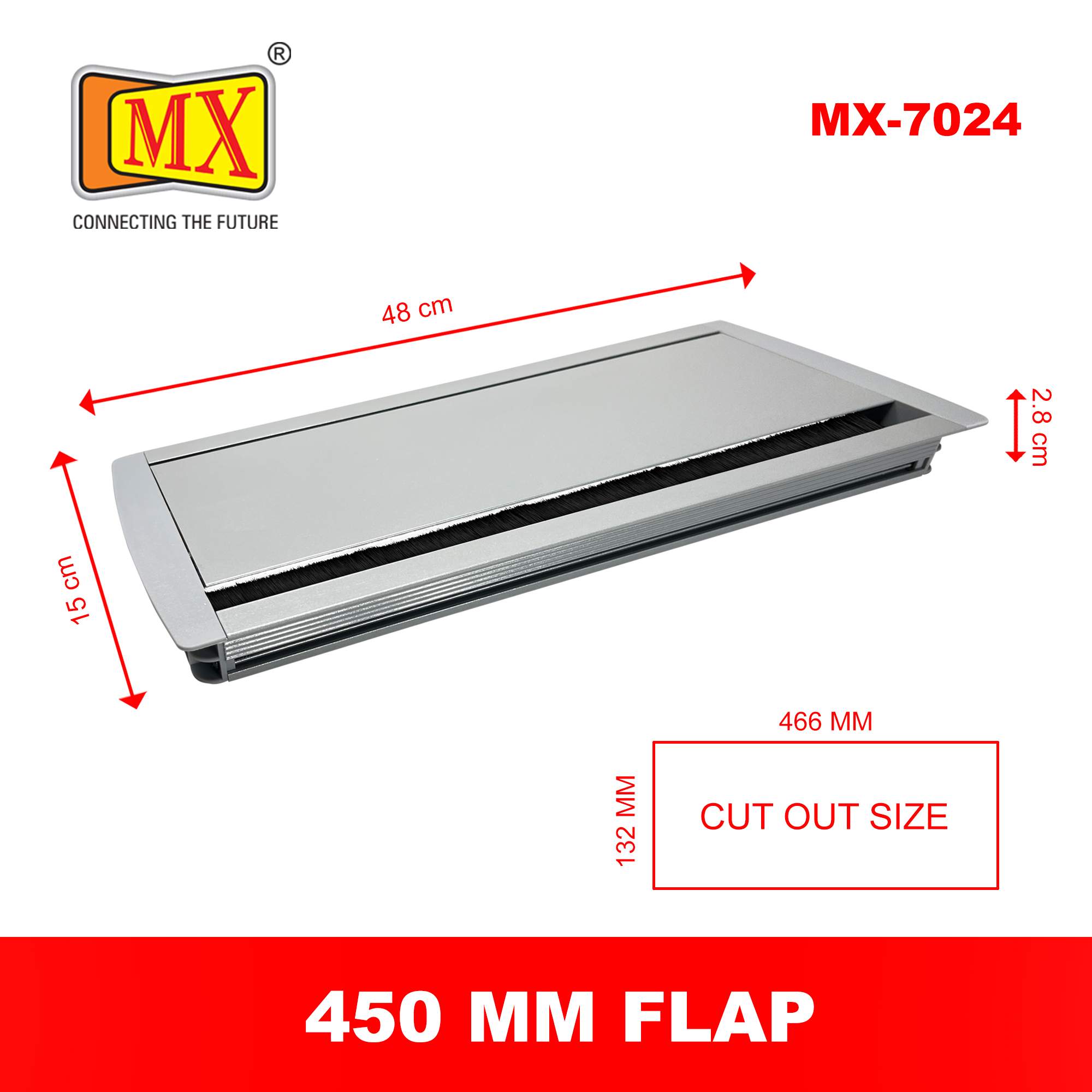 MX Aluminum Alloy Access Flap with Brush: Your Ultimate Desk Organizer for Effortless Cable Management and Workspace Tidiness (CUTOUT - 466X132 MM) Metallic Silver - Image 5