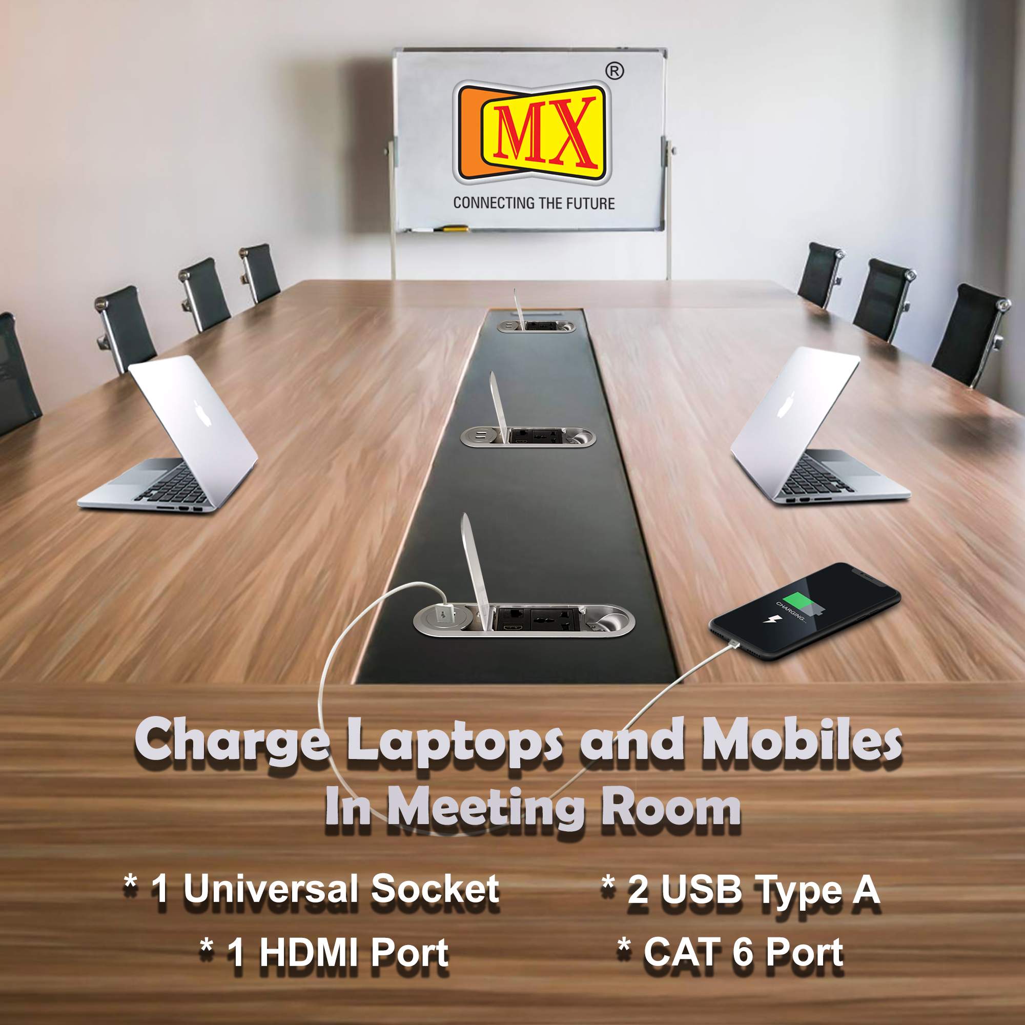 MX Desktop Concile Power Outlet with 1 Universal Socket | 2 USB A Charger | 1 RJ-45 (CAT-6) | 1 HDMI With 1.8 MTR Cord ( MX 7014A ) (Silver) - Image 5