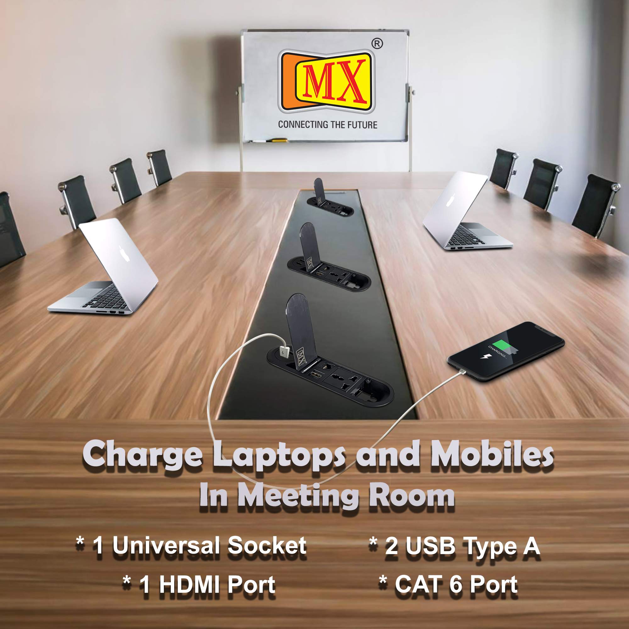 MX Desktop Concile Power Outlet with 1 Universal Socket | 2 USB A Charger | 1 RJ-45 (CAT-6) | 1 HDMI With 1.8 MTR Cord ( MX 7014 ) (Black) - Image 5