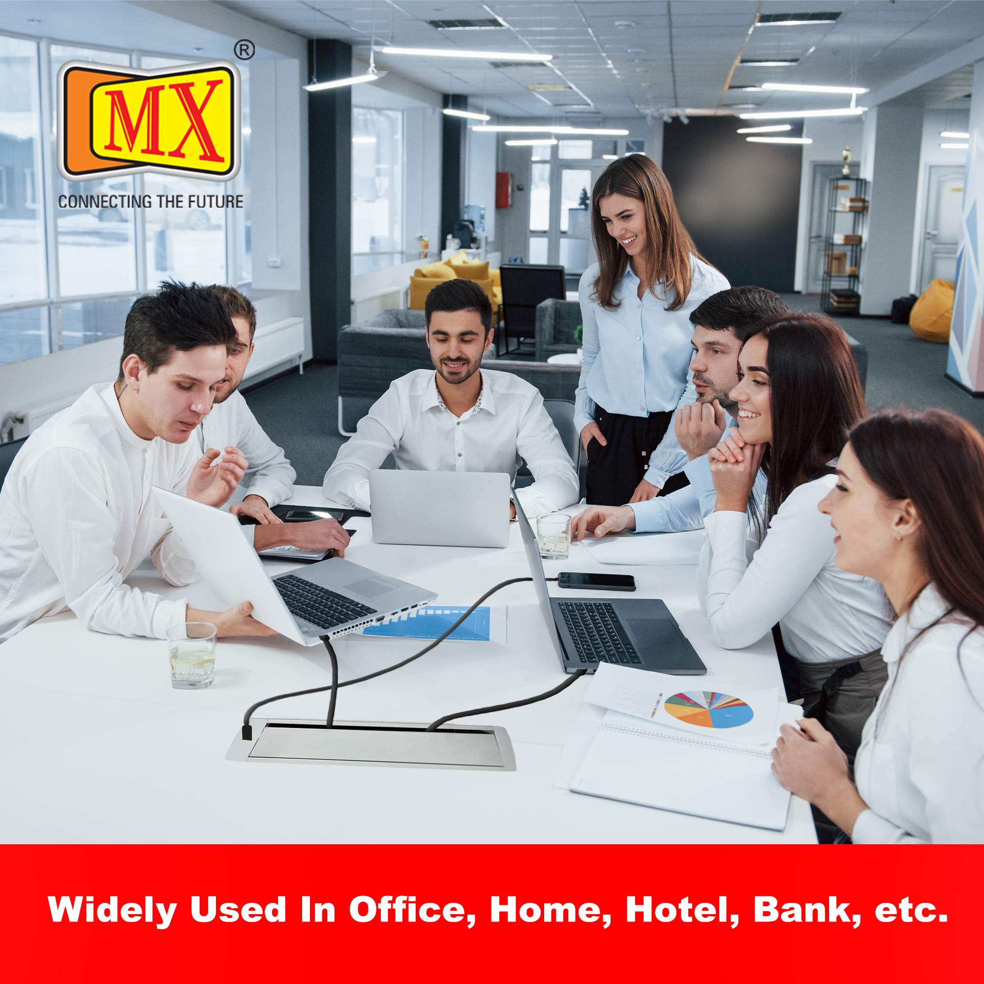MX Aluminum Alloy Access Flap with Brush: Your Ultimate Desk Organizer for Effortless Cable Management and Workspace Tidiness, Featuring Additional 1 USB-A + C Ports (CUTOUT - 466X132 MM) Metallic Silver - Image 4