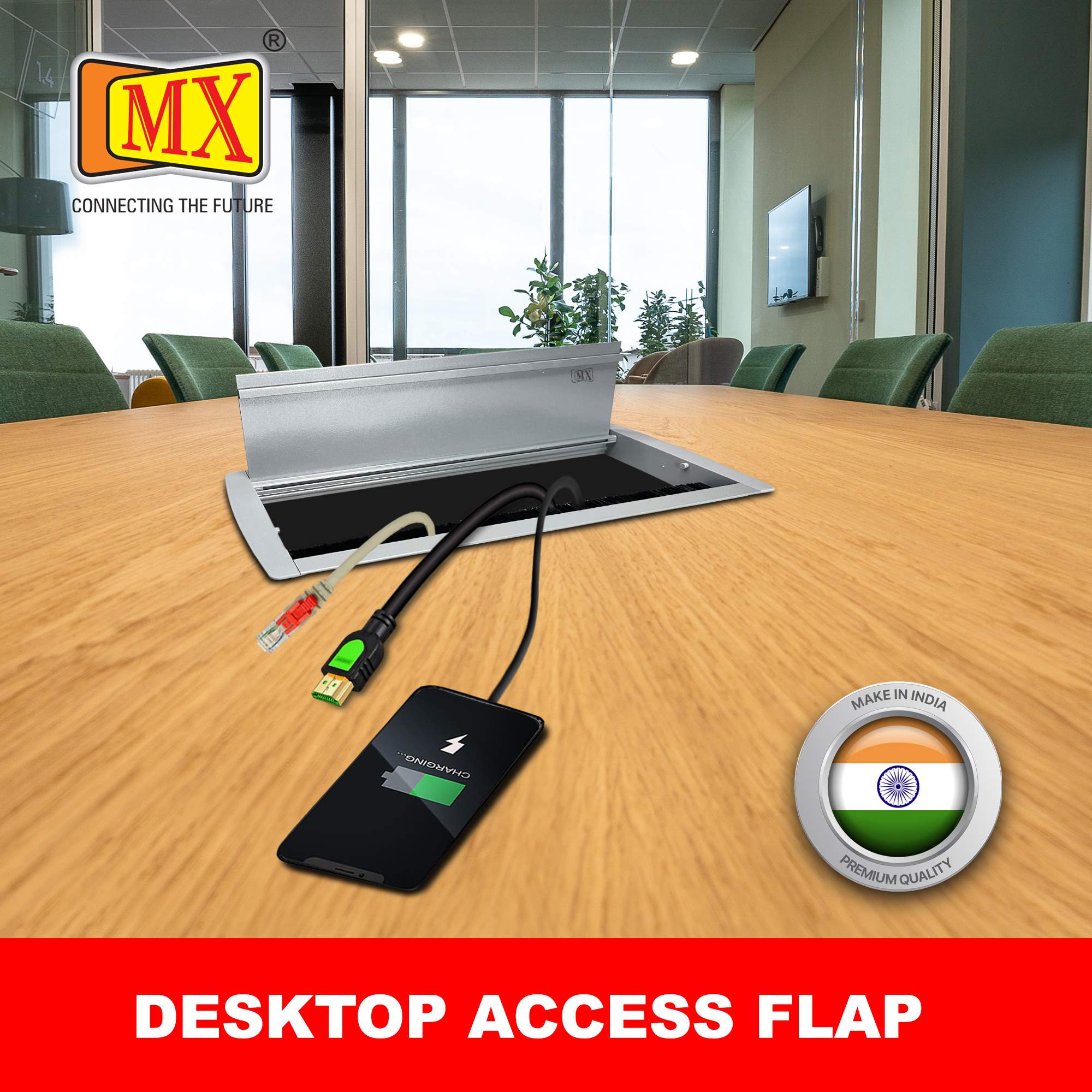 MX Aluminum Alloy Access Flap with Brush: Your Ultimate Desk Organizer for Effortless Cable Management and Workspace Tidiness (CUTOUT - 466X132 MM) Metallic Silver - Image 3