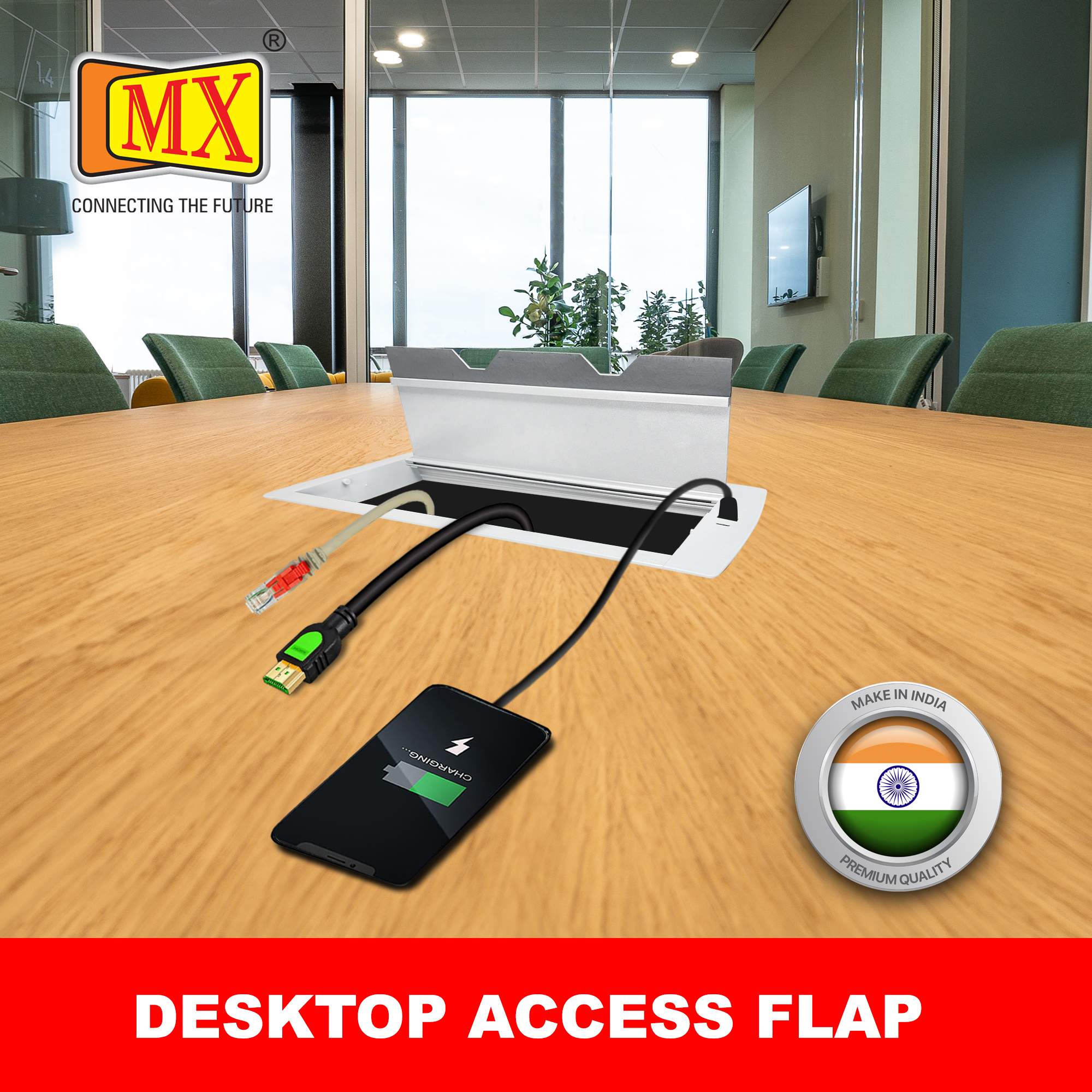 MX Aluminum Alloy Access Flap with Gasket: Your Ultimate Desk Organizer for Effortless Cable Management and Workspace Tidiness, Featuring Additional 1 USB-A + C Ports (CUTOUT -466X132 MM) White - Image 3