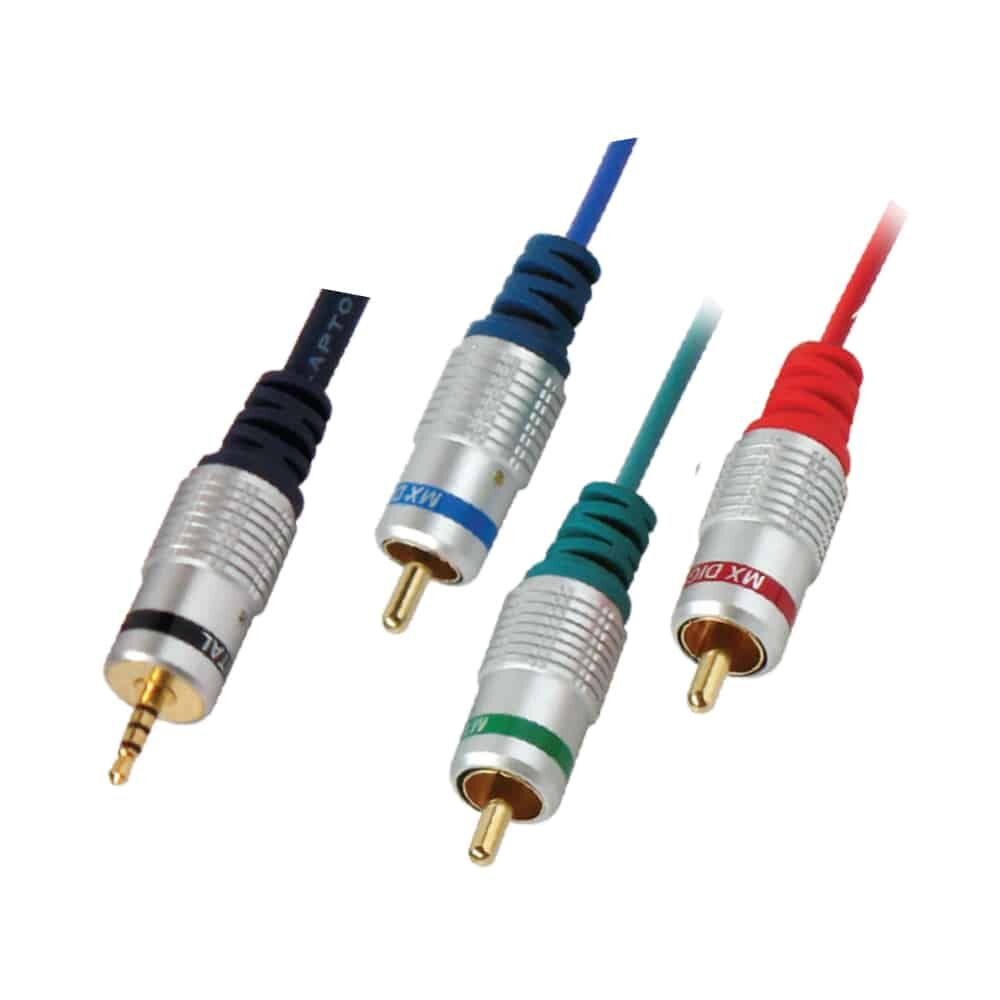 MX 4 Pole EP Stereo Male Plug 2.5mm To 3 RCA Male Plug (RGB) - 3 Meters