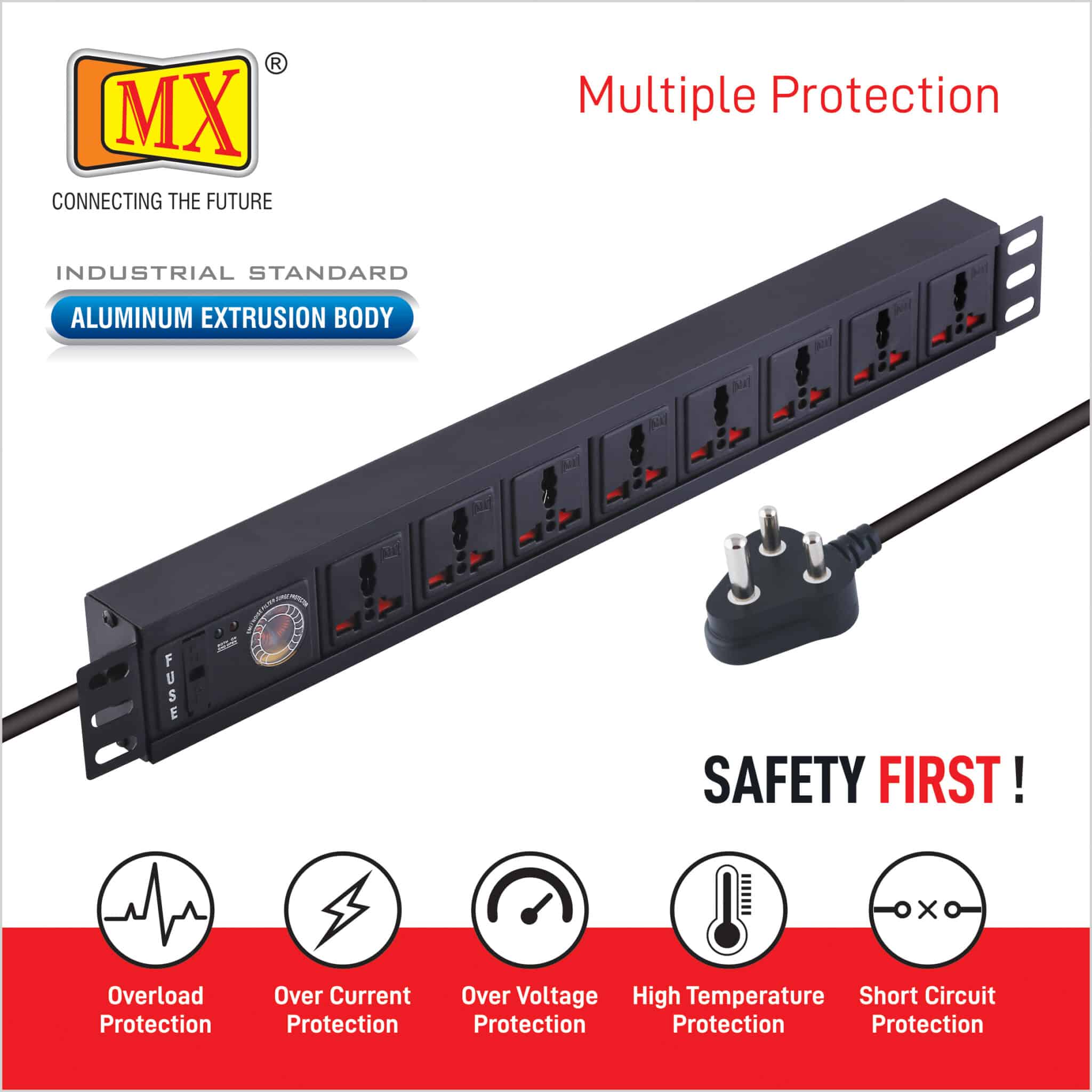MX 8 Outlet Power Distribution Unit with 5 Amperes Universal Sockets, Child Safety Shutter, Spike & Surge Protector, Industrial Standard Aluminium Extrusion Body - Wall Mount, Desk Mount and 19 inches Rack Mountable with 1.5 Meters Power Cord for home appliances like electric cooktop & Stove - Image 4