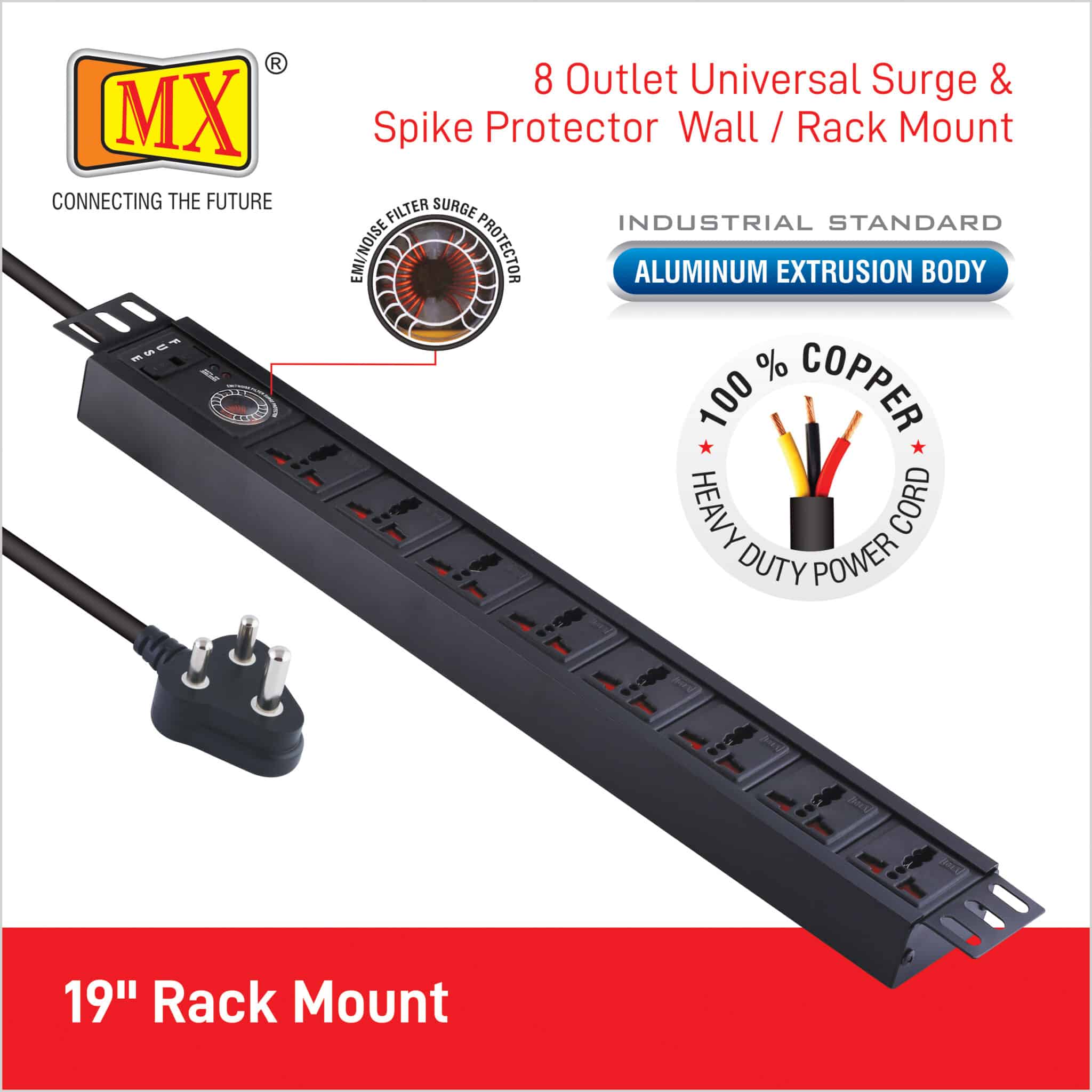 MX 8 Outlet Power Distribution Unit with 5 Amperes Universal Sockets, Child Safety Shutter, Spike & Surge Protector, Industrial Standard Aluminium Extrusion Body - Wall Mount, Desk Mount and 19 inches Rack Mountable with 1.5 Meters Power Cord for home appliances like electric cooktop & Stove - Image 5