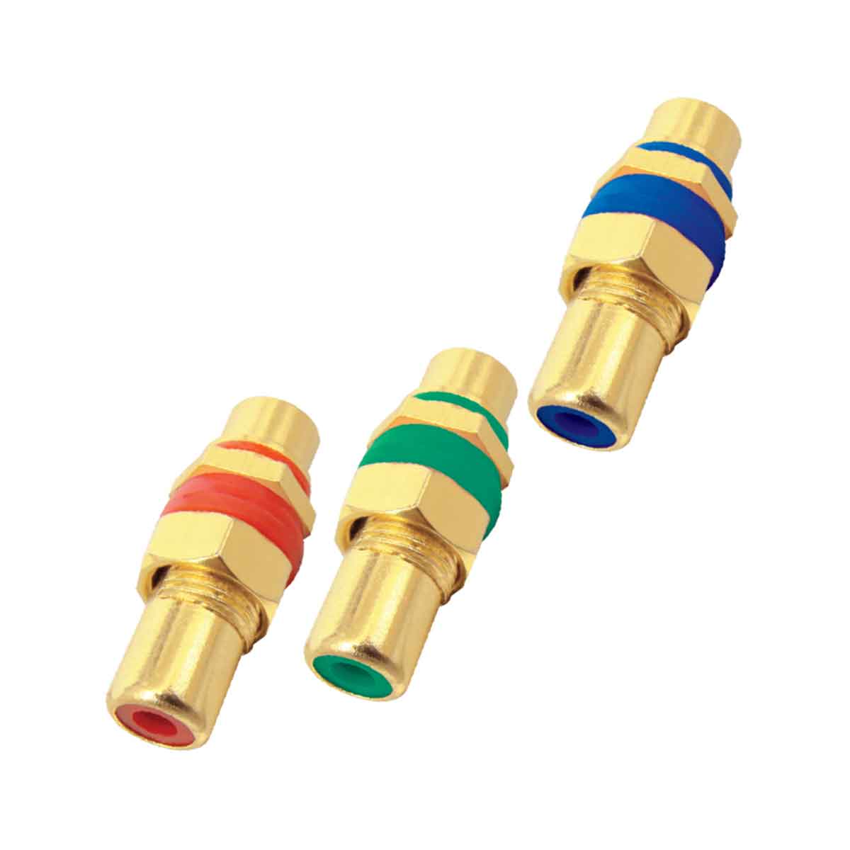 MX RCA Female to RCA Female Bulkhead 'RGB' Connector - Panel Mounting (Gold Plated), Heavy Duty (pack of 3)