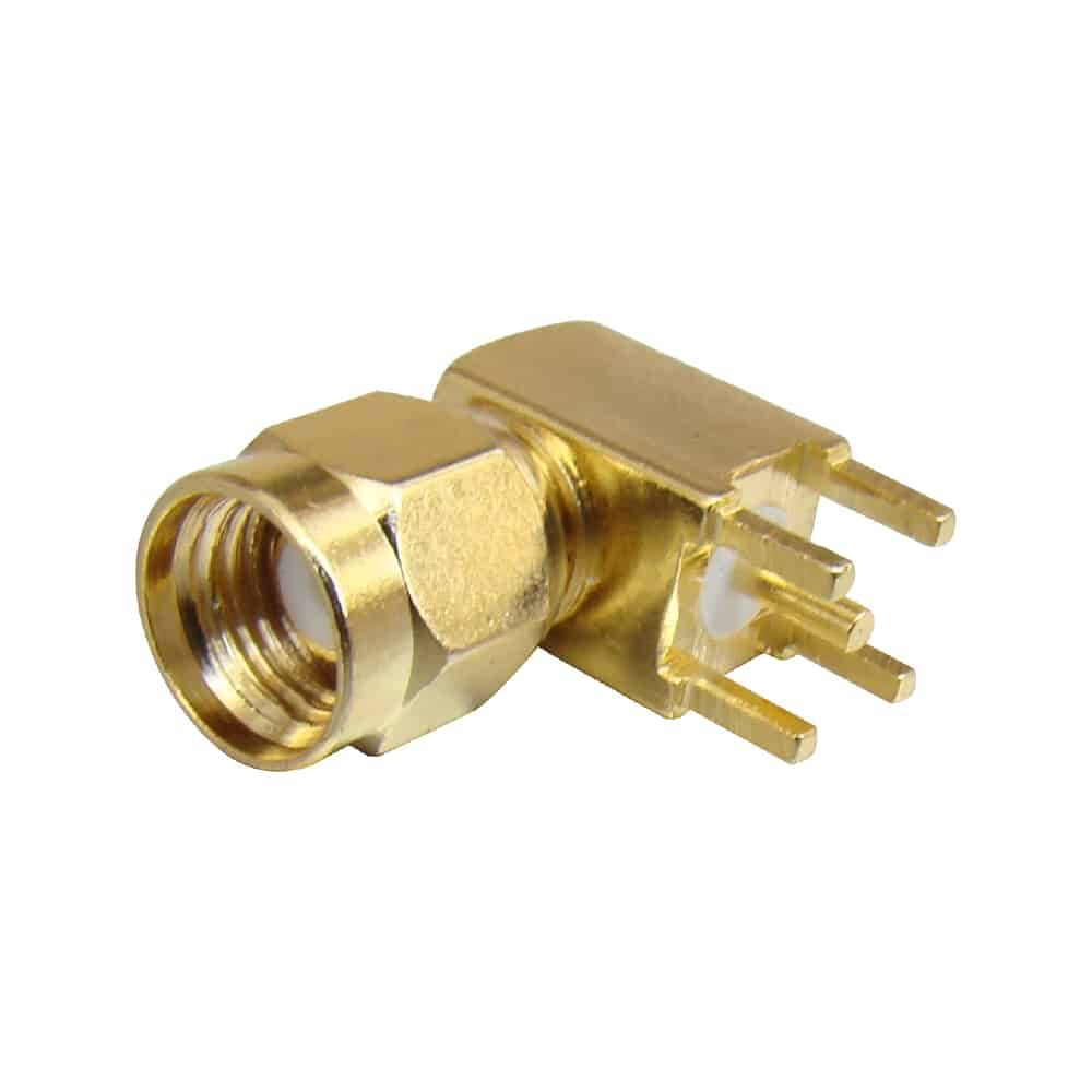 MX R/P SMA Male Connector PCB Mounting Right Angle With Teflon (Gold Plated)