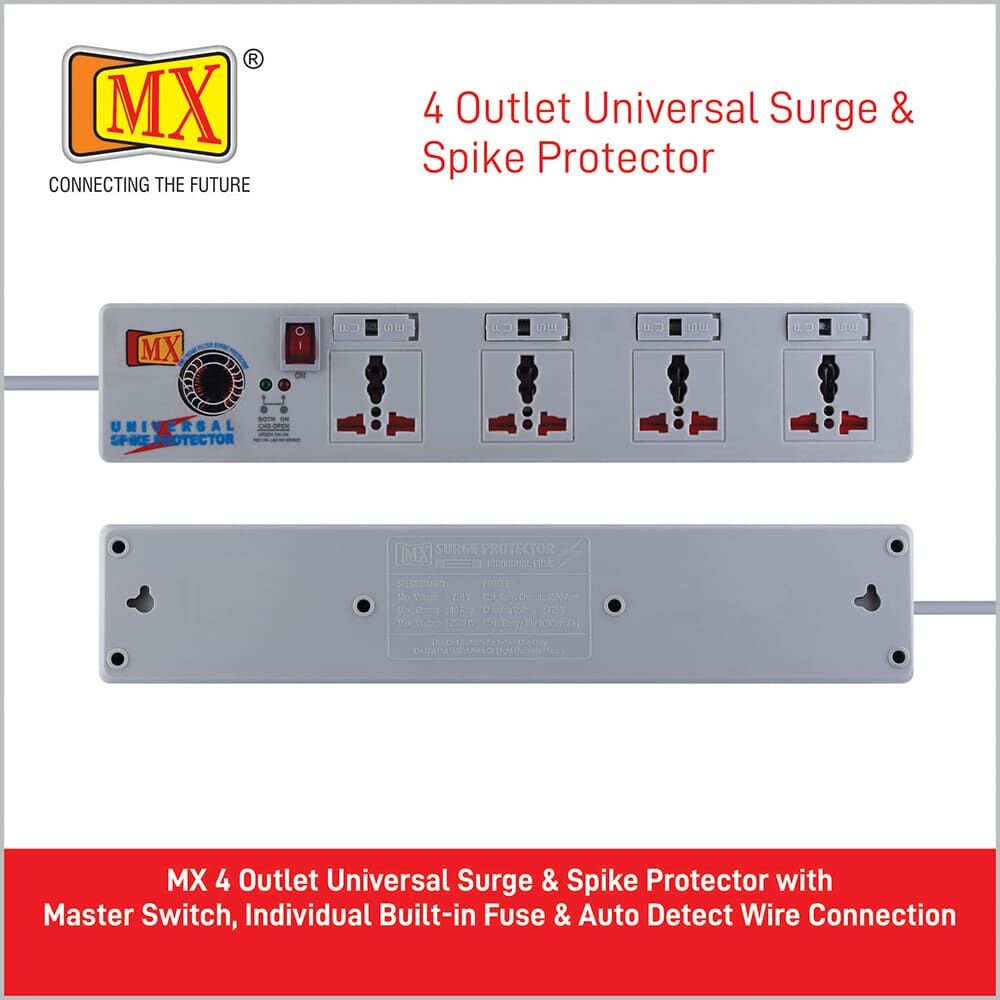MX 4 Outlet Universal Surge Protector With Individual Fuse For Each Socket, Heavy Duty 1.5 mtr Power Cord & With Child safety Shutter for home appliances like electric cooktop & Stove - Image 4