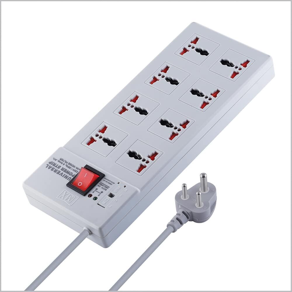MX Power Strip with 8 Universal Socket, Master Switch, Power Indicator, And Child Safety Shutter 3 mtr Cord Length