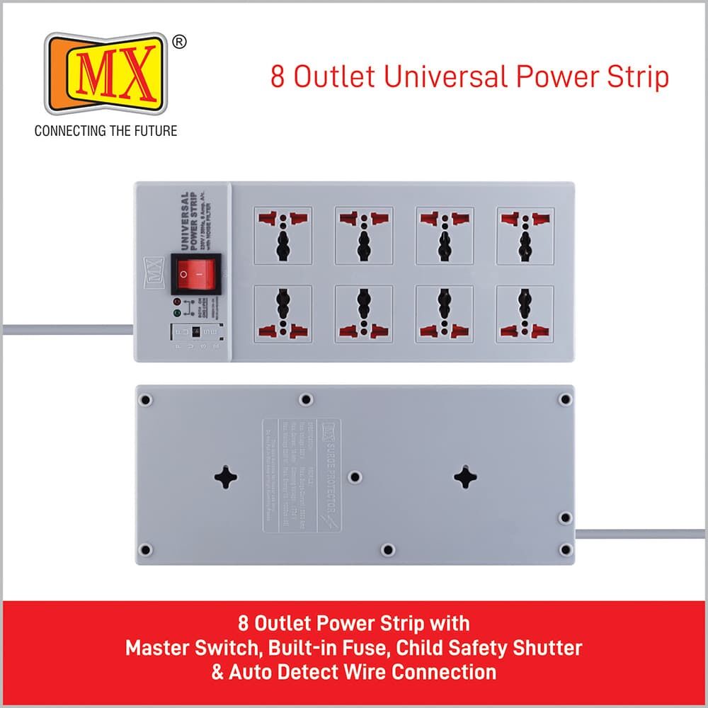 MX Power Strip with 8 Universal Socket, Master Switch, Power Indicator, And Child Safety Shutter 1.5 meters Power Cord for home appliances like electric cooktop & Stove - Image 4