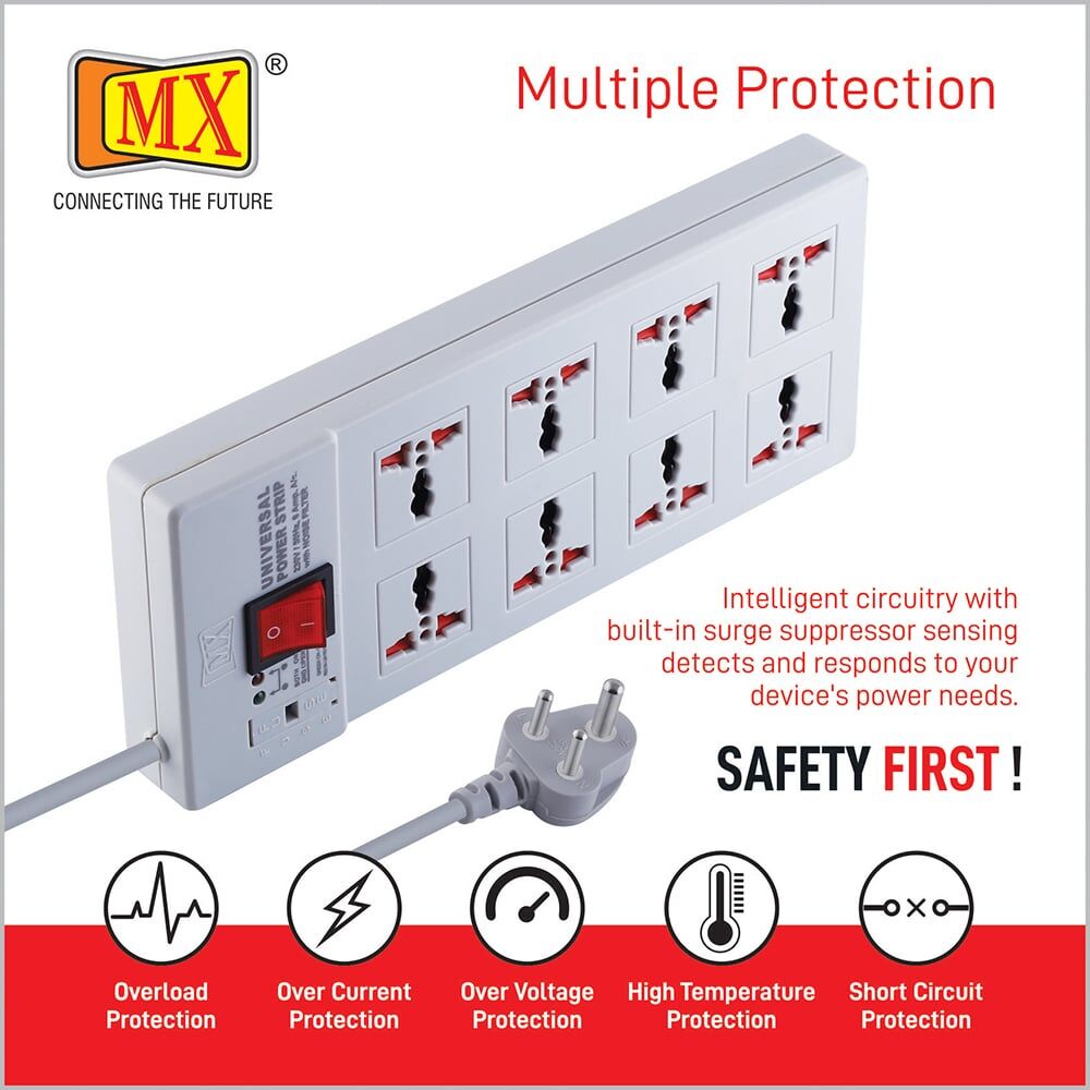 MX Power Strip with 8 Universal Socket, Master Switch, Power Indicator, And Child Safety Shutter 1.5 meters Power Cord for home appliances like electric cooktop & Stove - Image 5