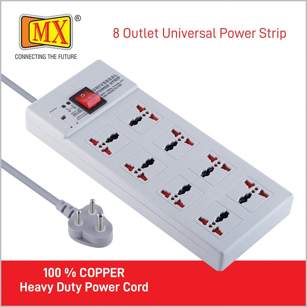 MX Power Strip with 8 Universal Socket, Master Switch, Power Indicator, And Child Safety Shutter 1.5 meters Power Cord for home appliances like electric cooktop & Stove - Image 3