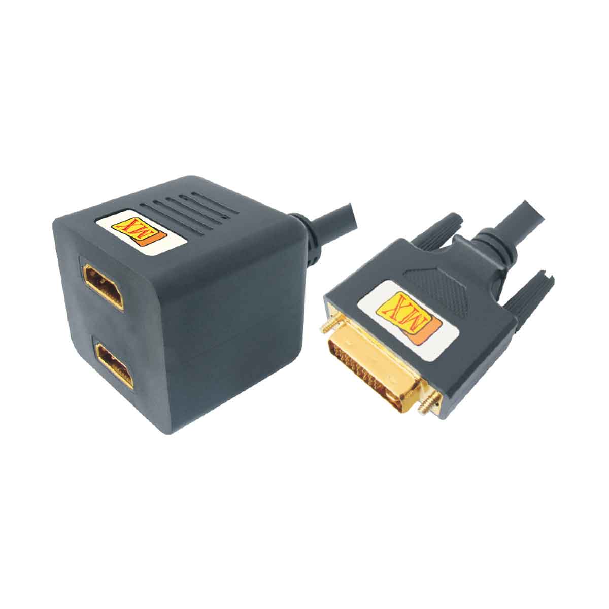 MX DVI 24+1 PIN MALE TO 2 HDMI - SHORT CABLE - GOLD PLATED