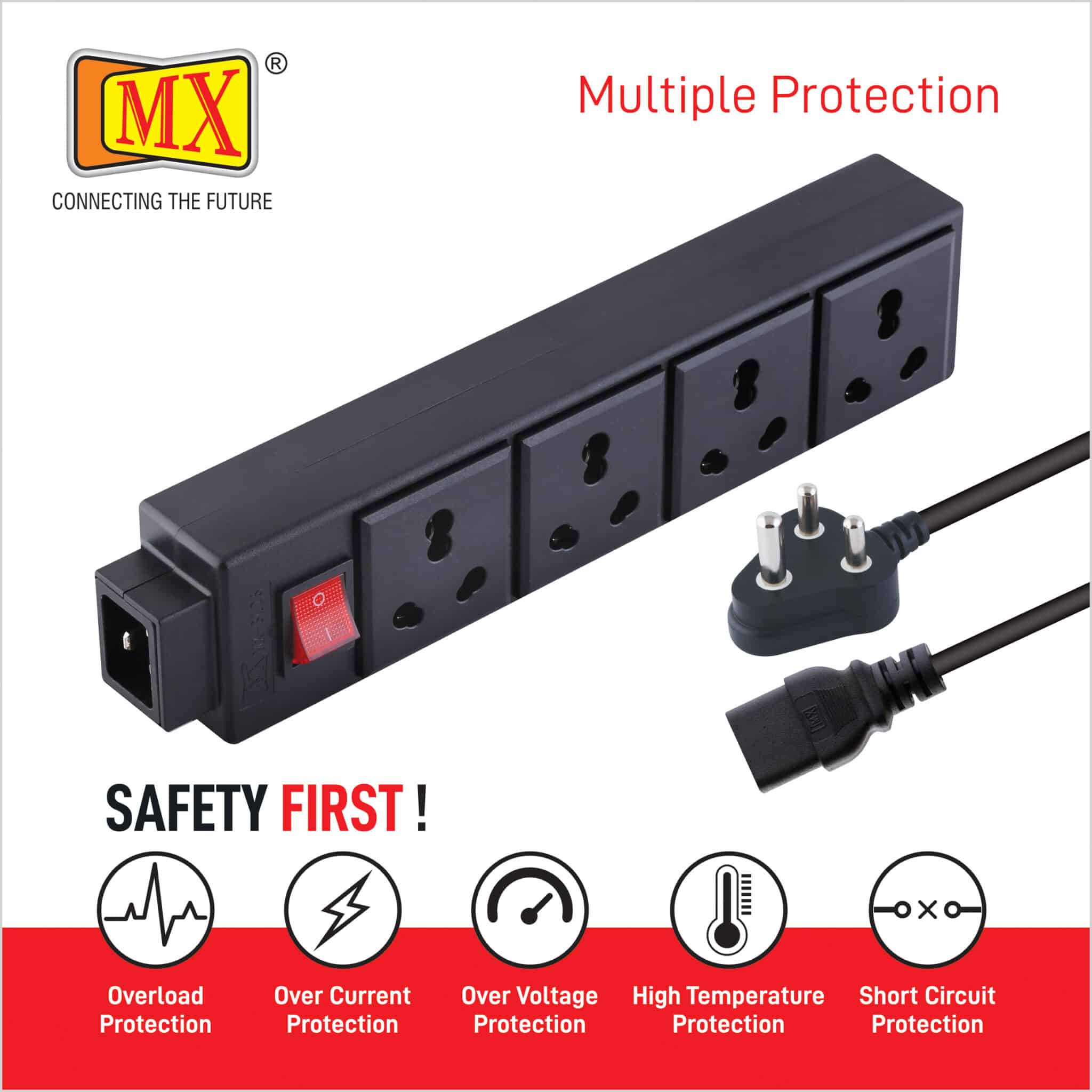 MX 4 Outlet Indian Standard 15 AMP Power Strip With Master Switch, Heavy Duty 1.5 mtr Power Cord for home appliances like electric cooktop & Stove - Image 5