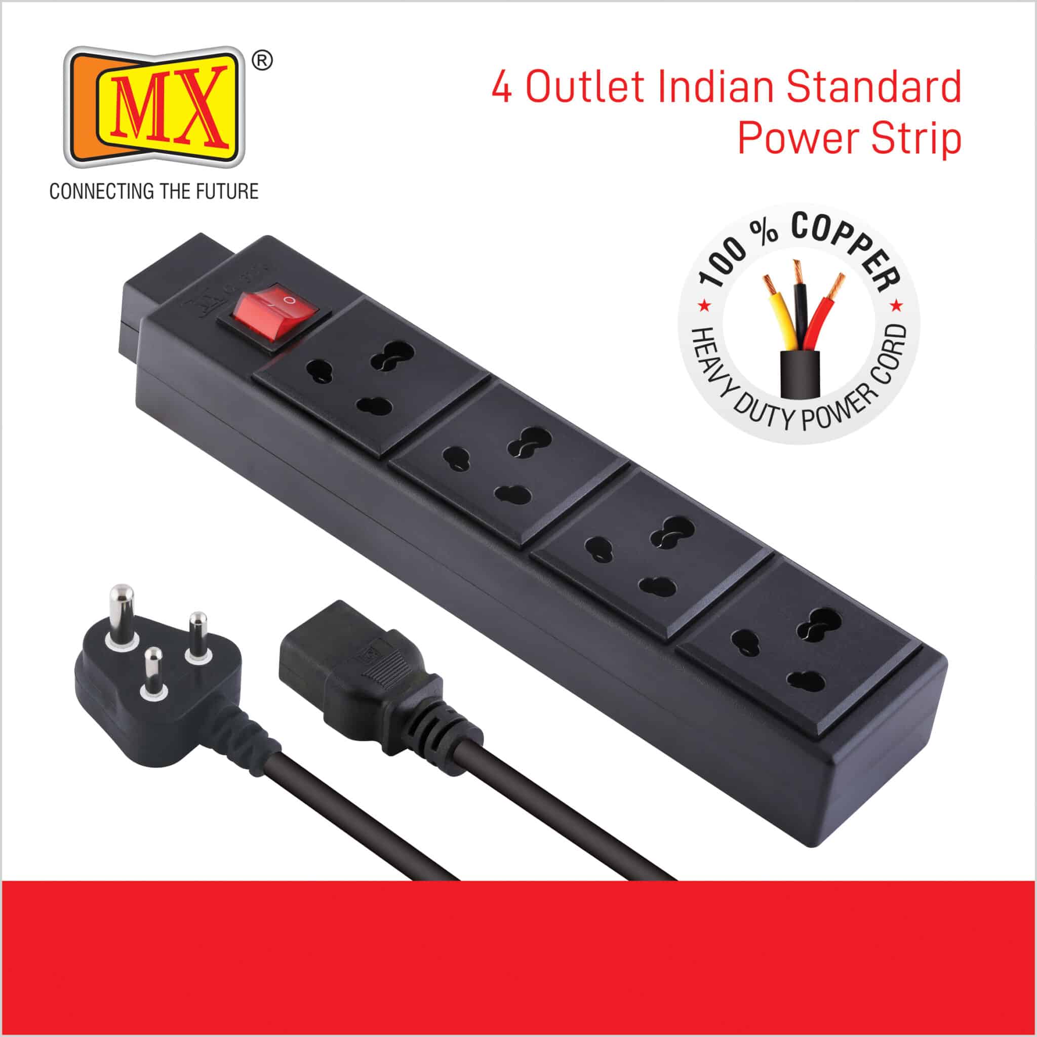 MX 4 Outlet Indian Standard 15 AMP Power Strip With Master Switch, Heavy Duty 1.5 mtr Power Cord for home appliances like electric cooktop & Stove - Image 4