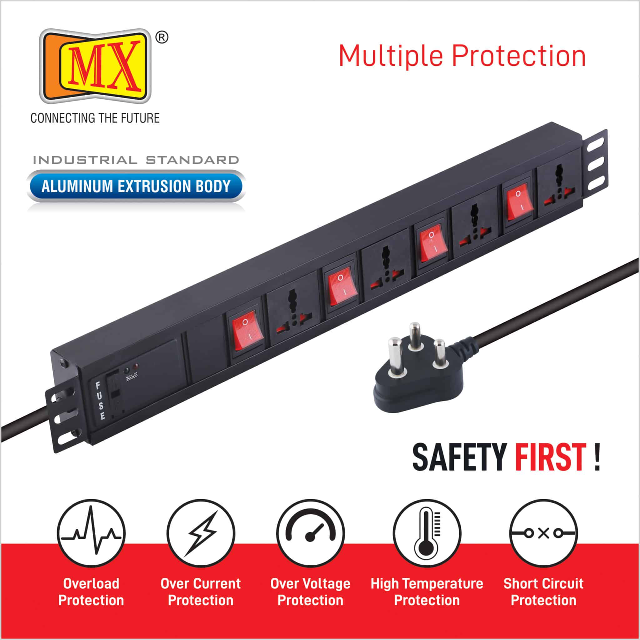 MX 4 Outlet Power Distribution Unit with Universal Socket 5 Amp with Individual Switch, Child Safety Shutter, Industrial Standard Aluminium Extrusion Body - Wall Mount, Desk Mount and 19 inches Rack Mountable with 1.5 Meters Power Cord for home appliances like electric cooktop & Stove - Image 5