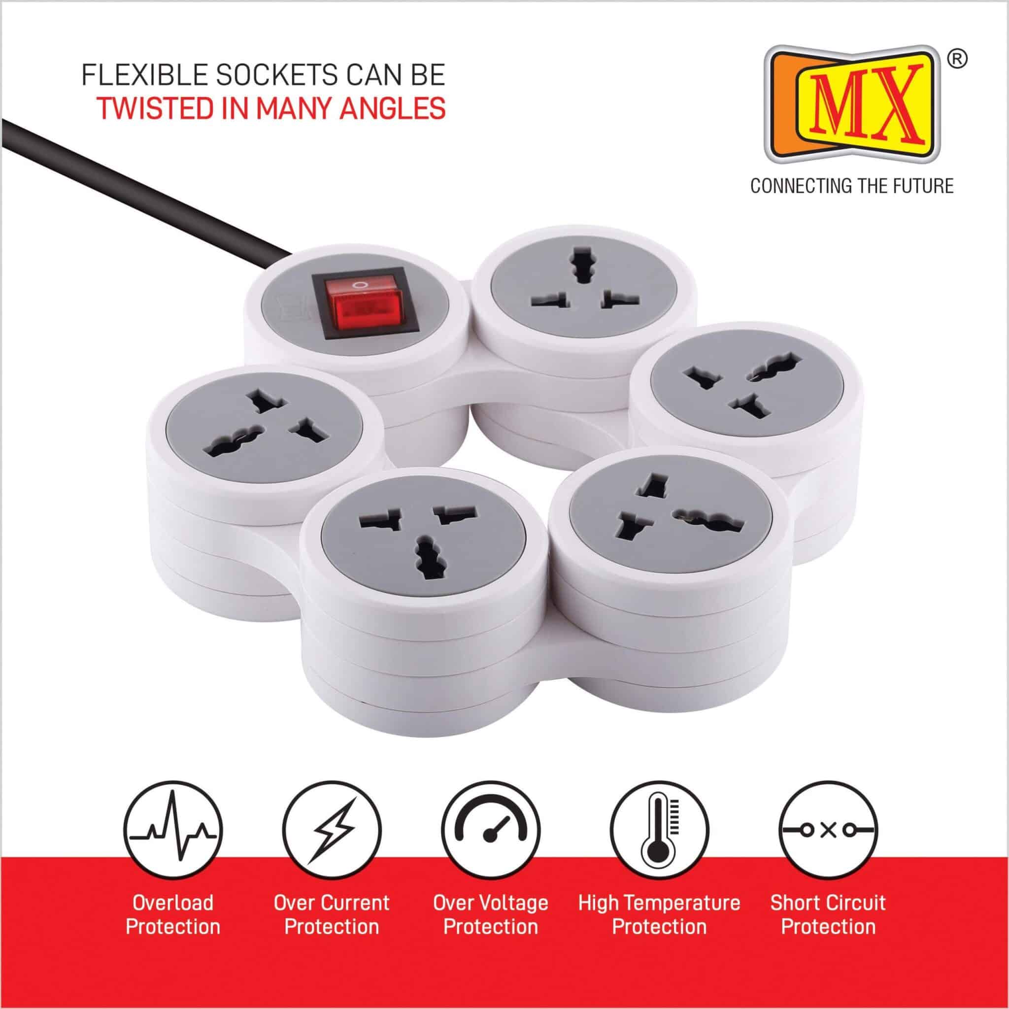 MX 5 Outlet Universal Sockets Snake Power Strip with 15 Amp Master Switch 1.5 mtr cord for home appliances like electric cooktop & Stove - Image 5