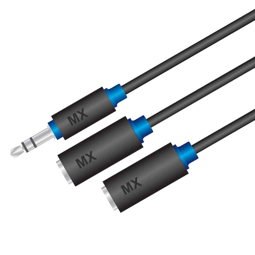 MX 3.5 mm EP Stereo Male To 2 X 3.5mm EP Stereo Female Aux Cable - 0.3 Meter