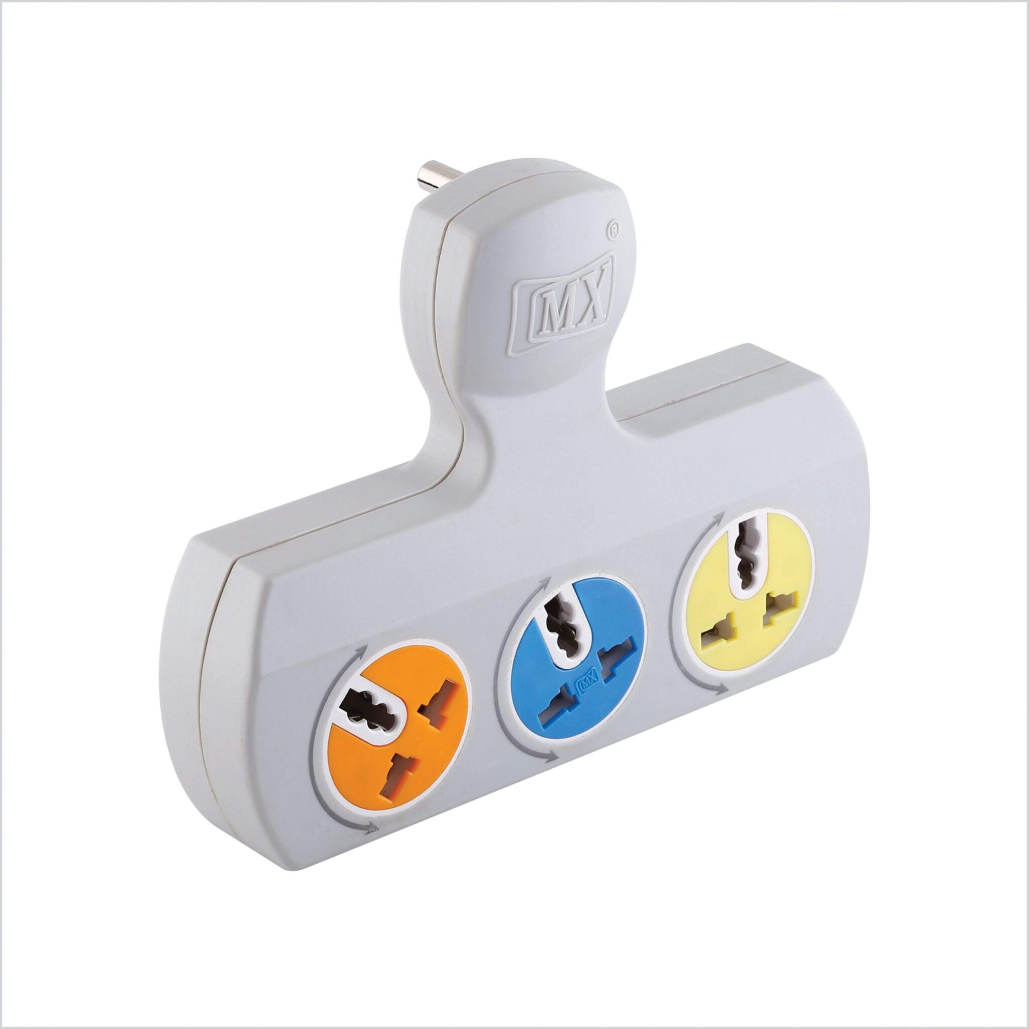 MX 3-Pin 3-Socket Universal Adaptor, 5 Amp, with Rotatable Sockets